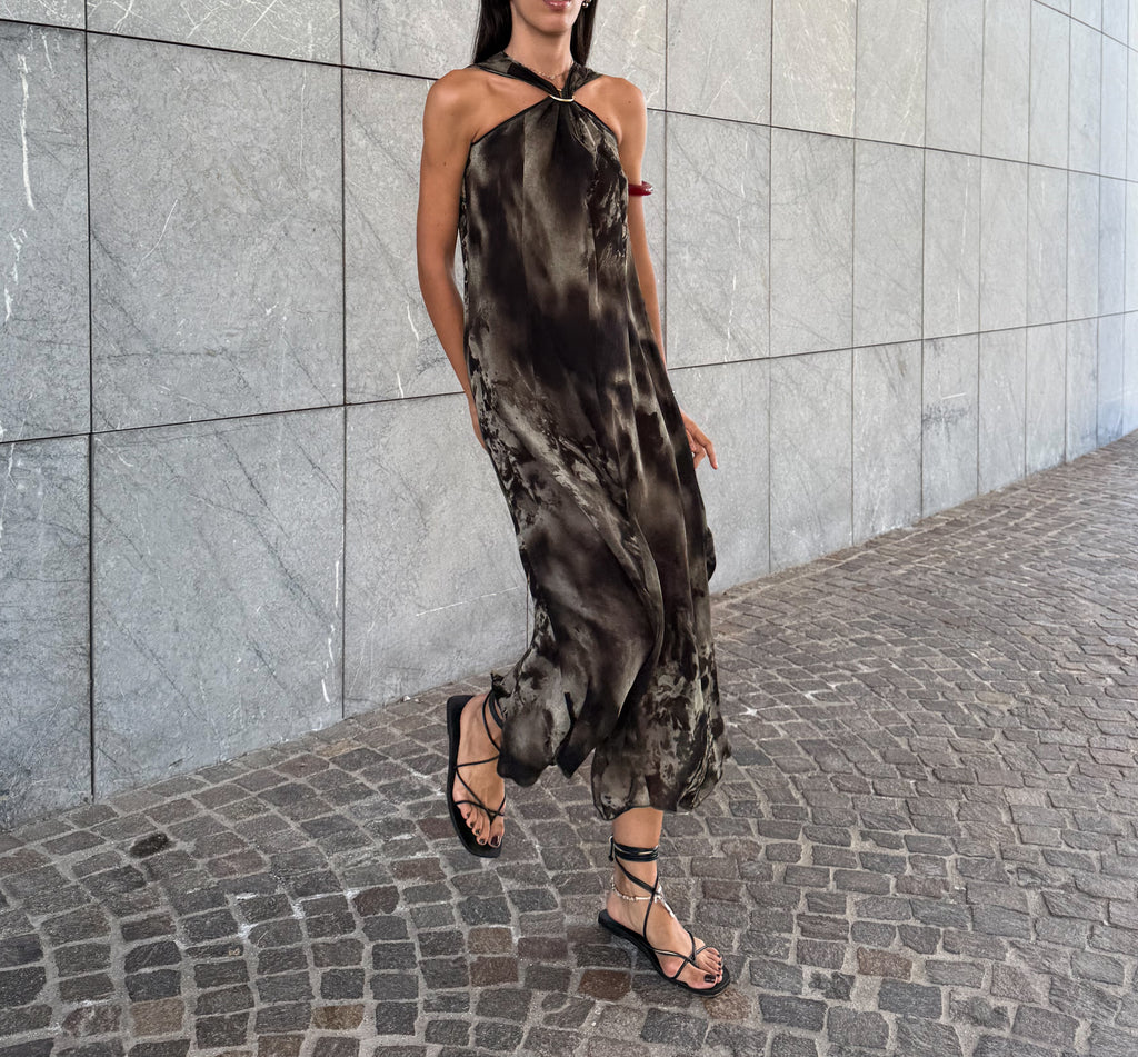 Printed Semi sheer long dress