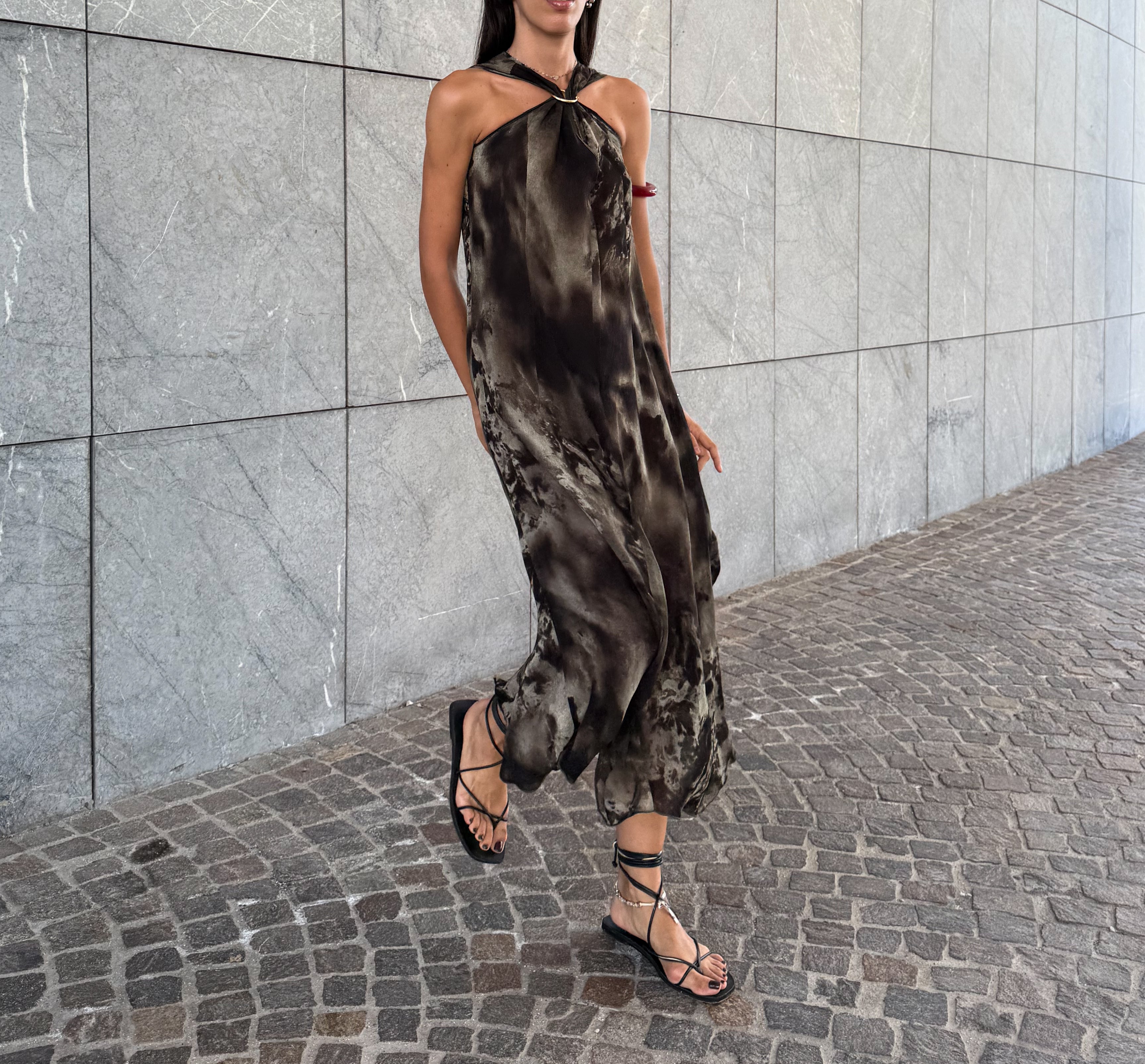Printed Semi sheer long dress