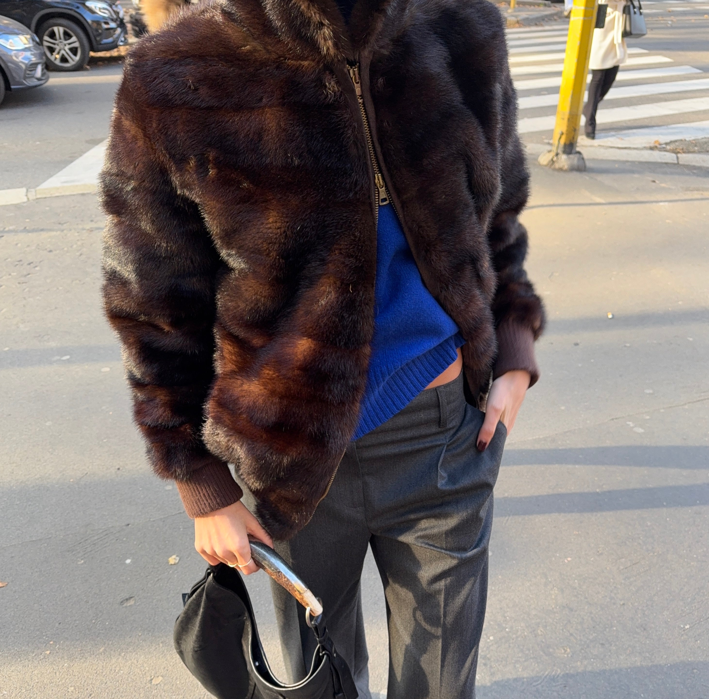 Mink fur brown bomber vintage reworked