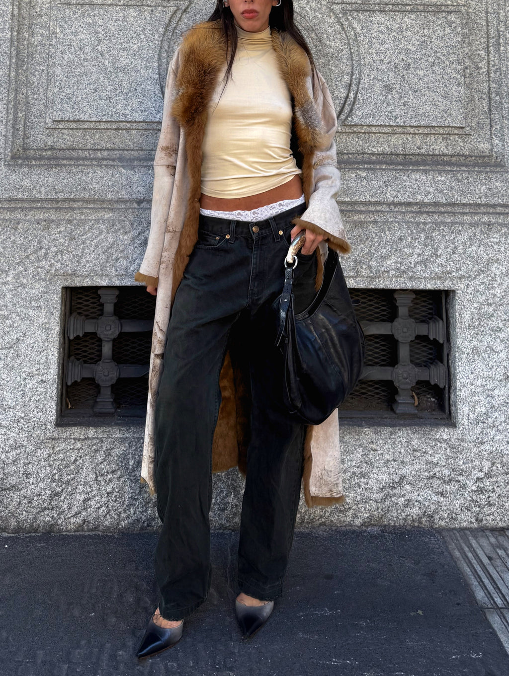 Reversible fur & leather coat