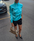 100% silk turquoise shirt