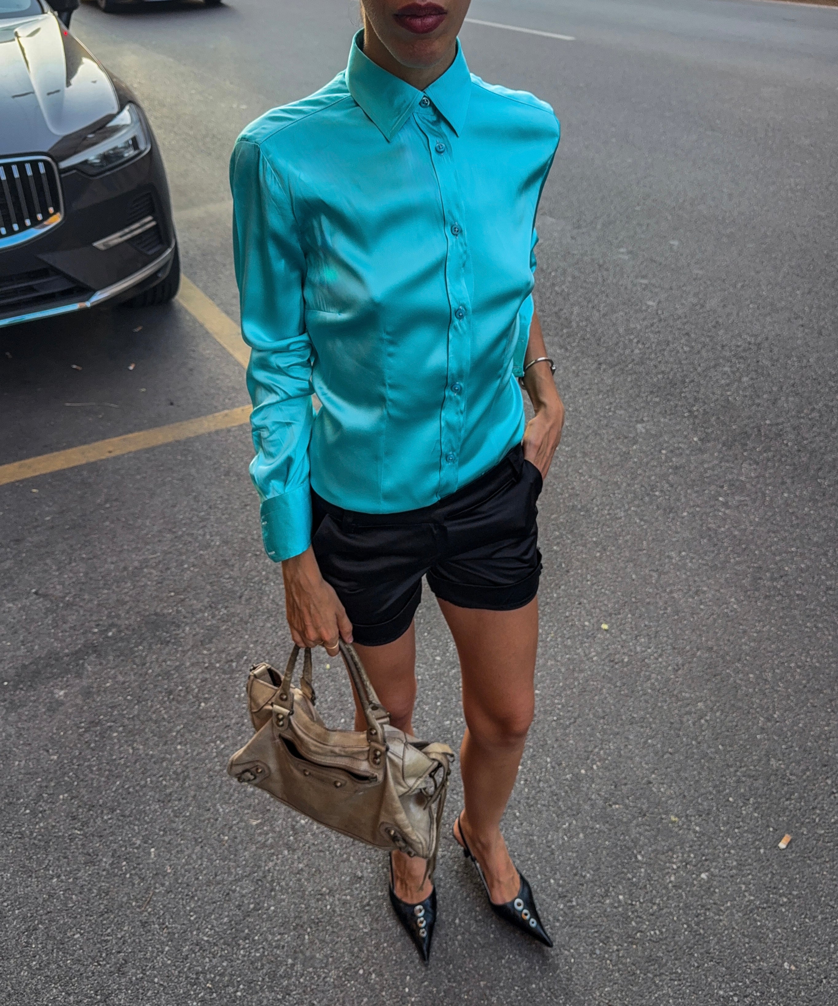 100% silk turquoise shirt
