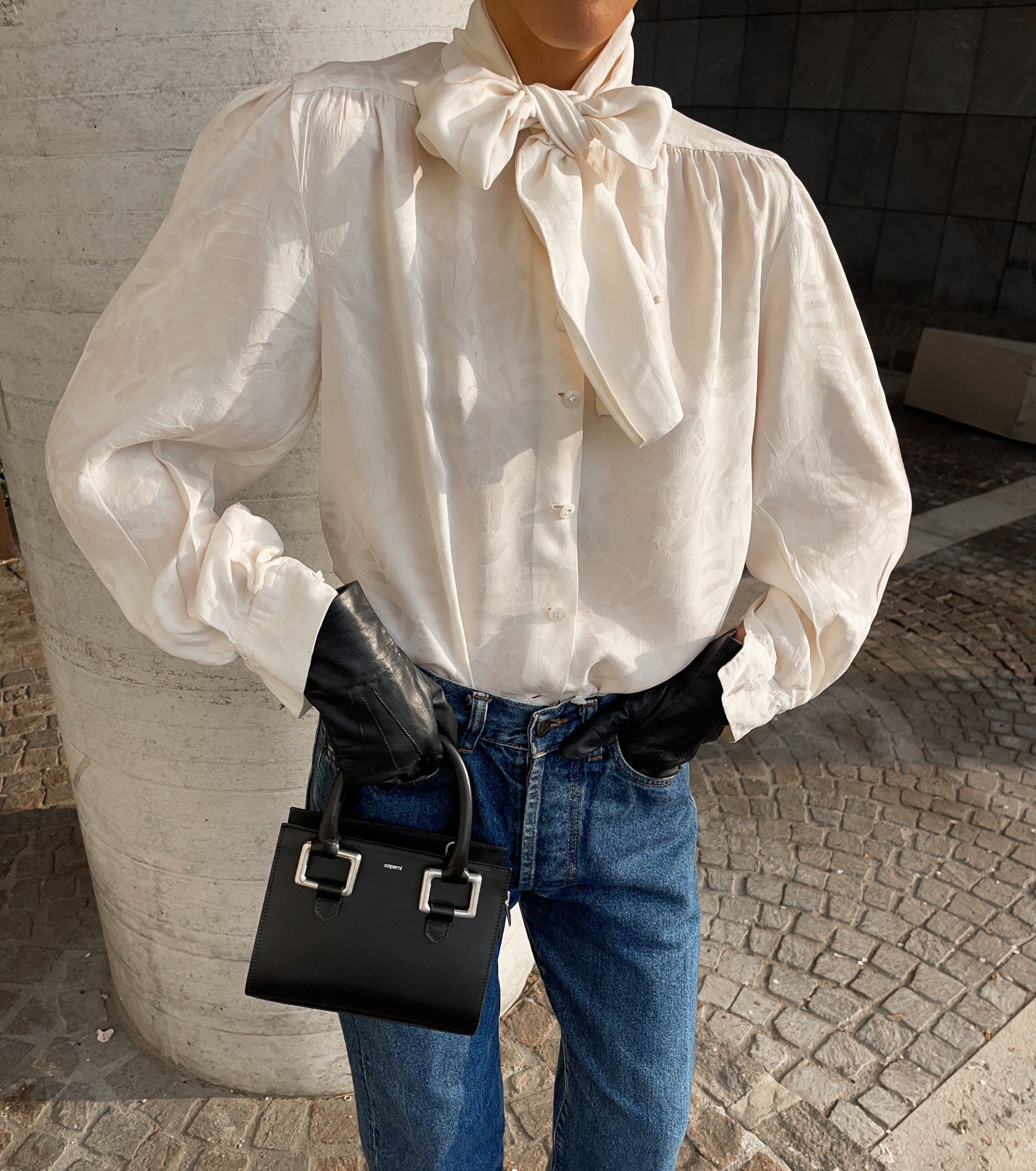 Bow silk top