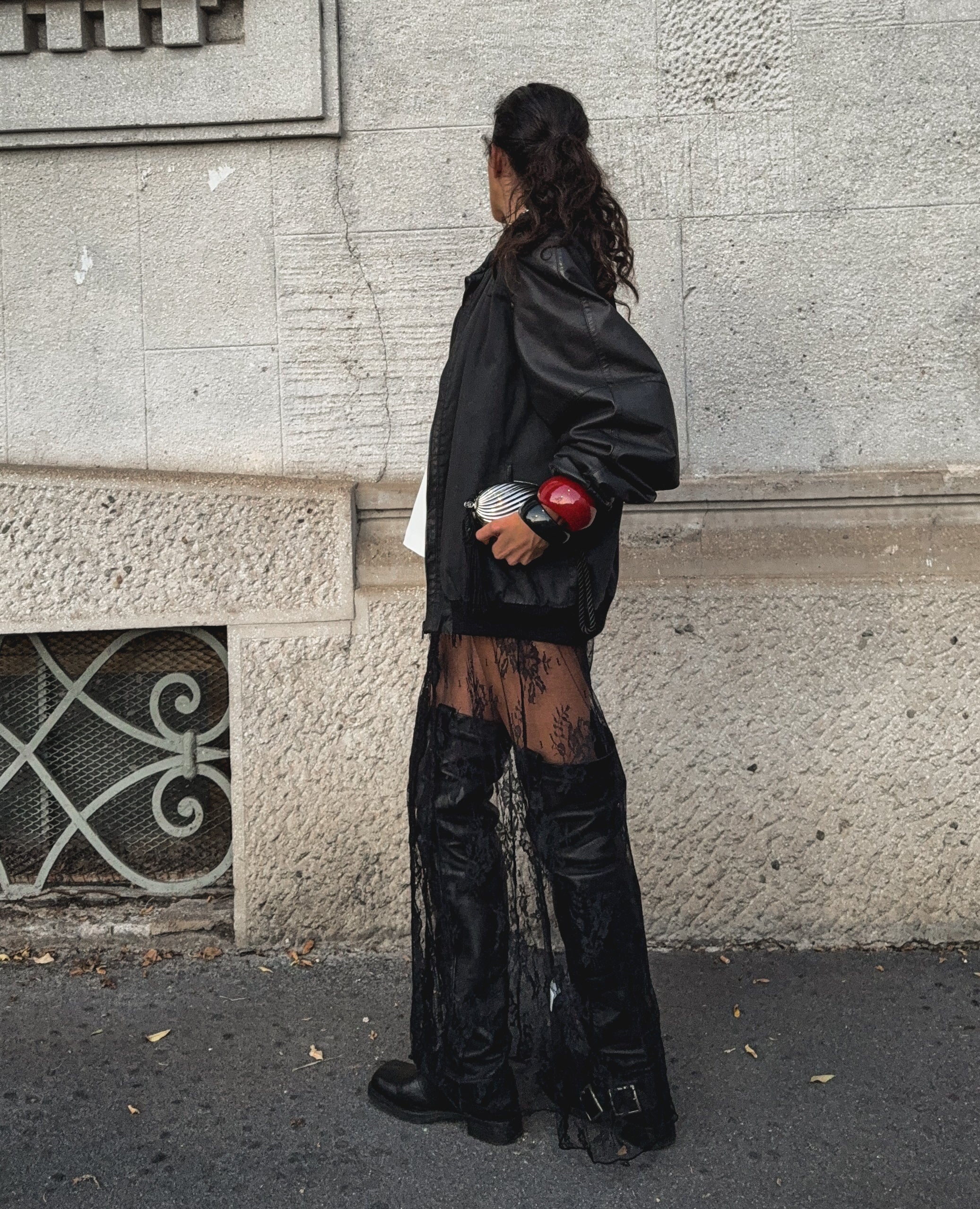 Combined leather cotton bomber jacket