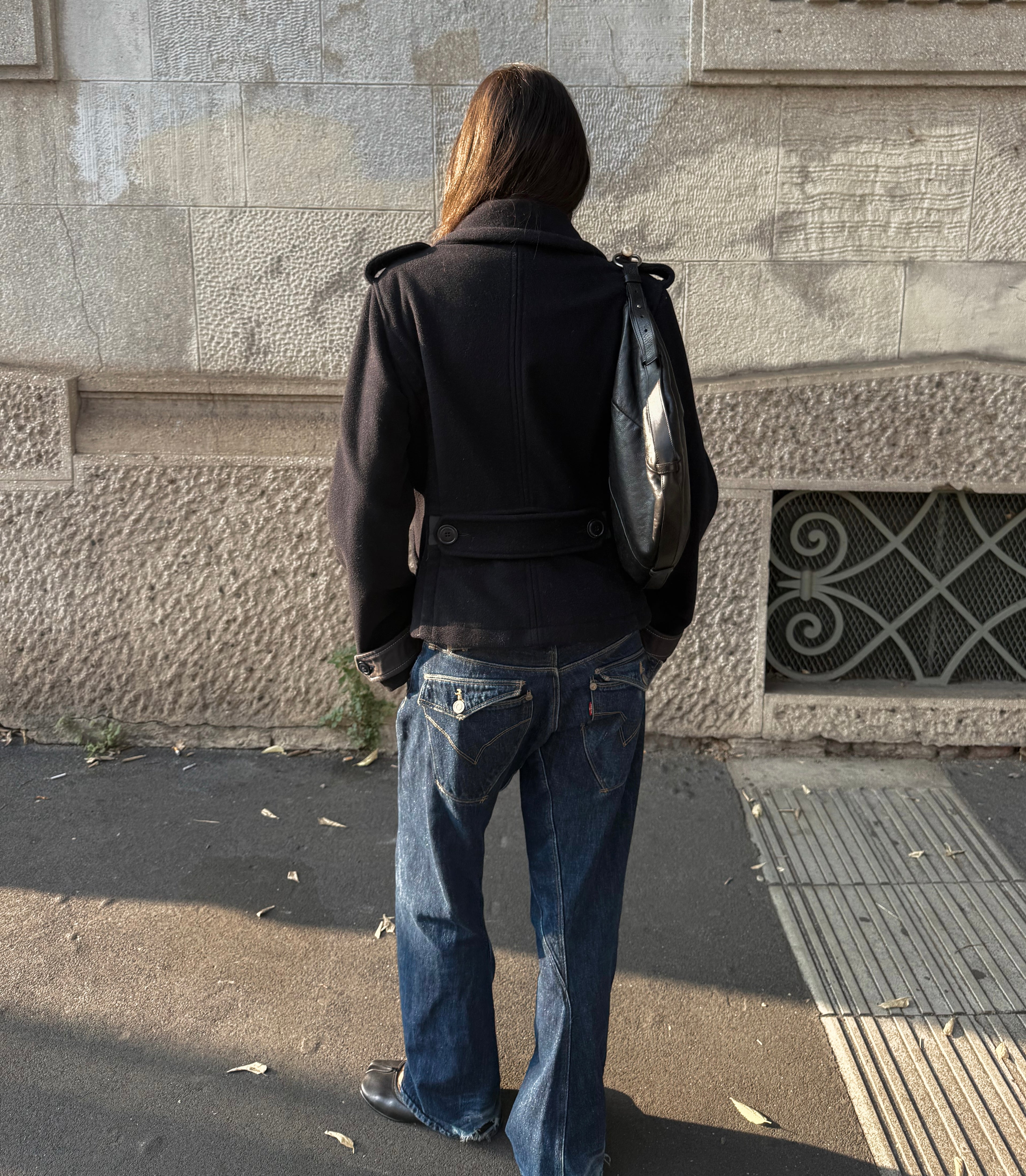 Black wool peacoat