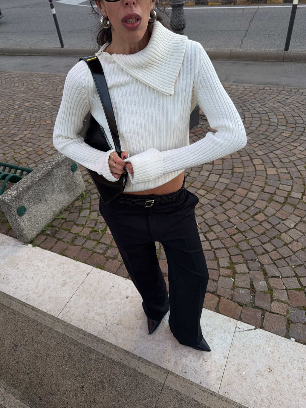 100 wool asymetric neck jumper