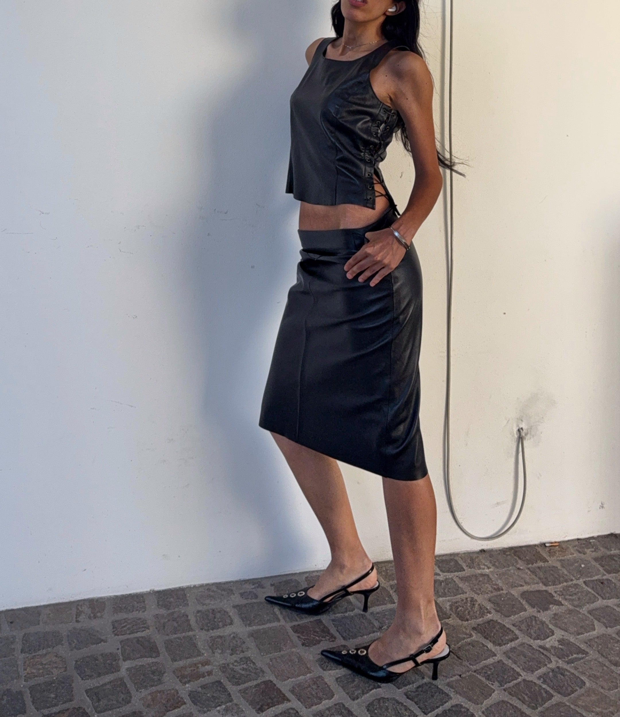 100% leather criss cross top