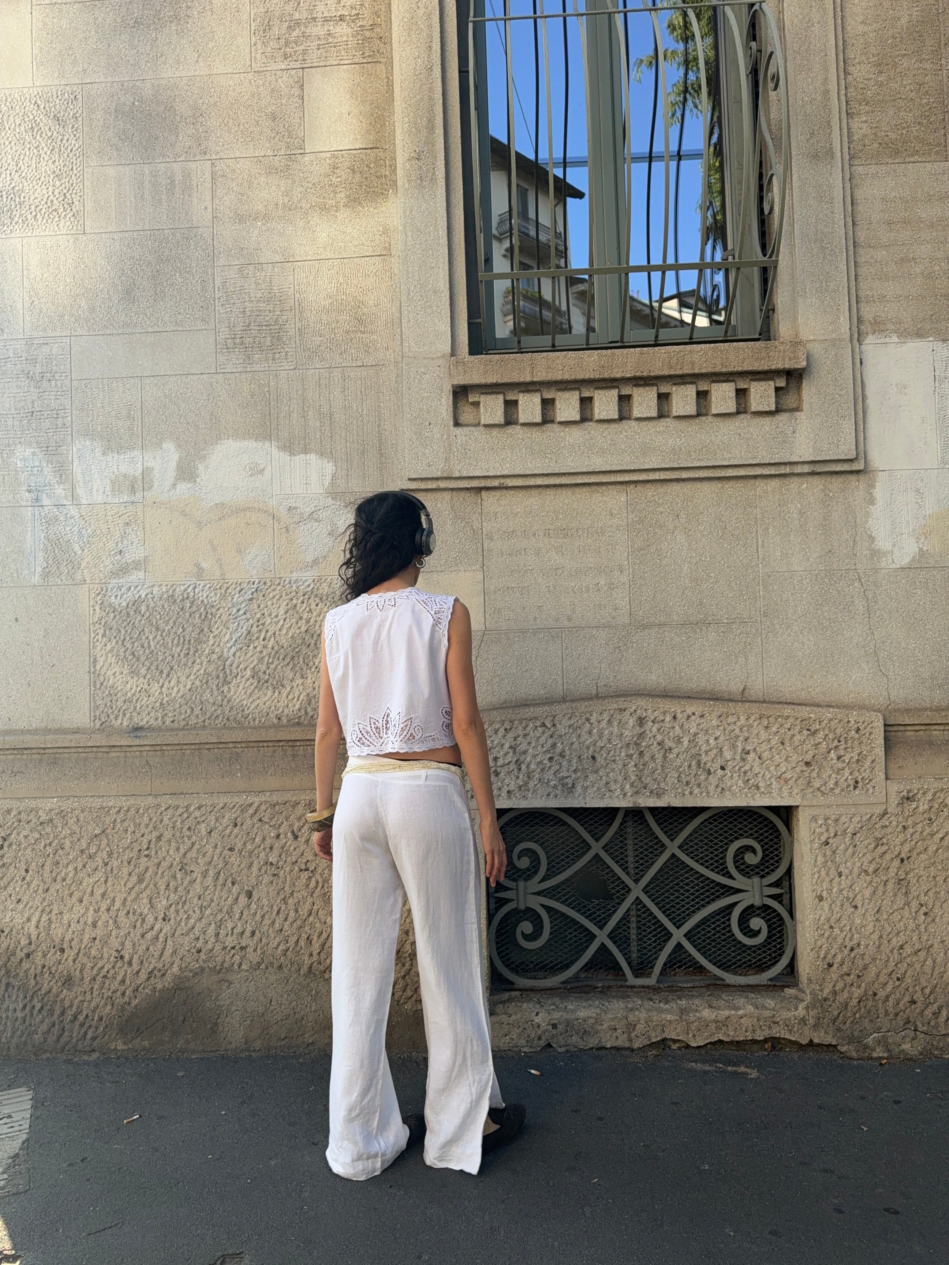 100% linen split trousers