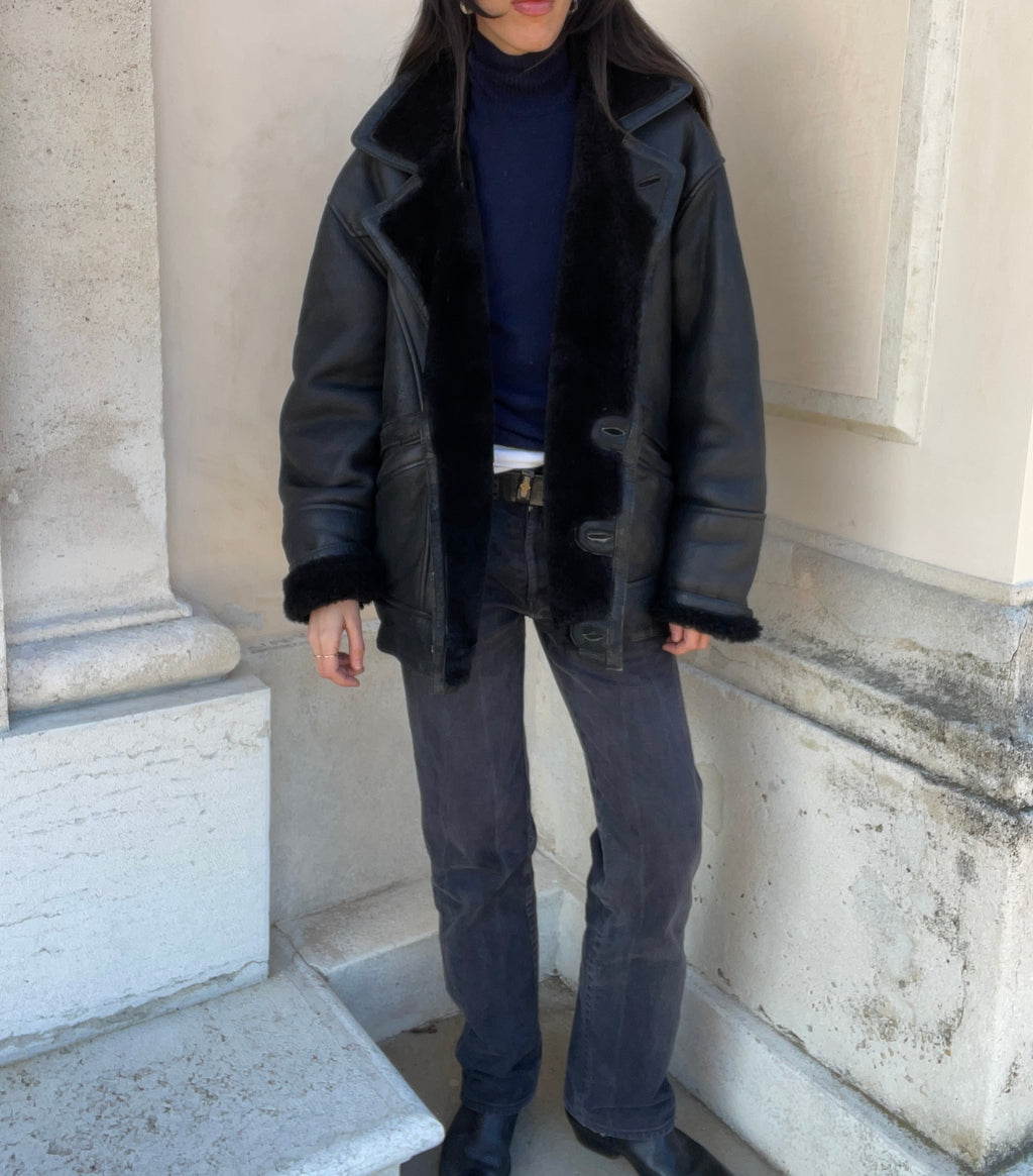 Black shearling coat