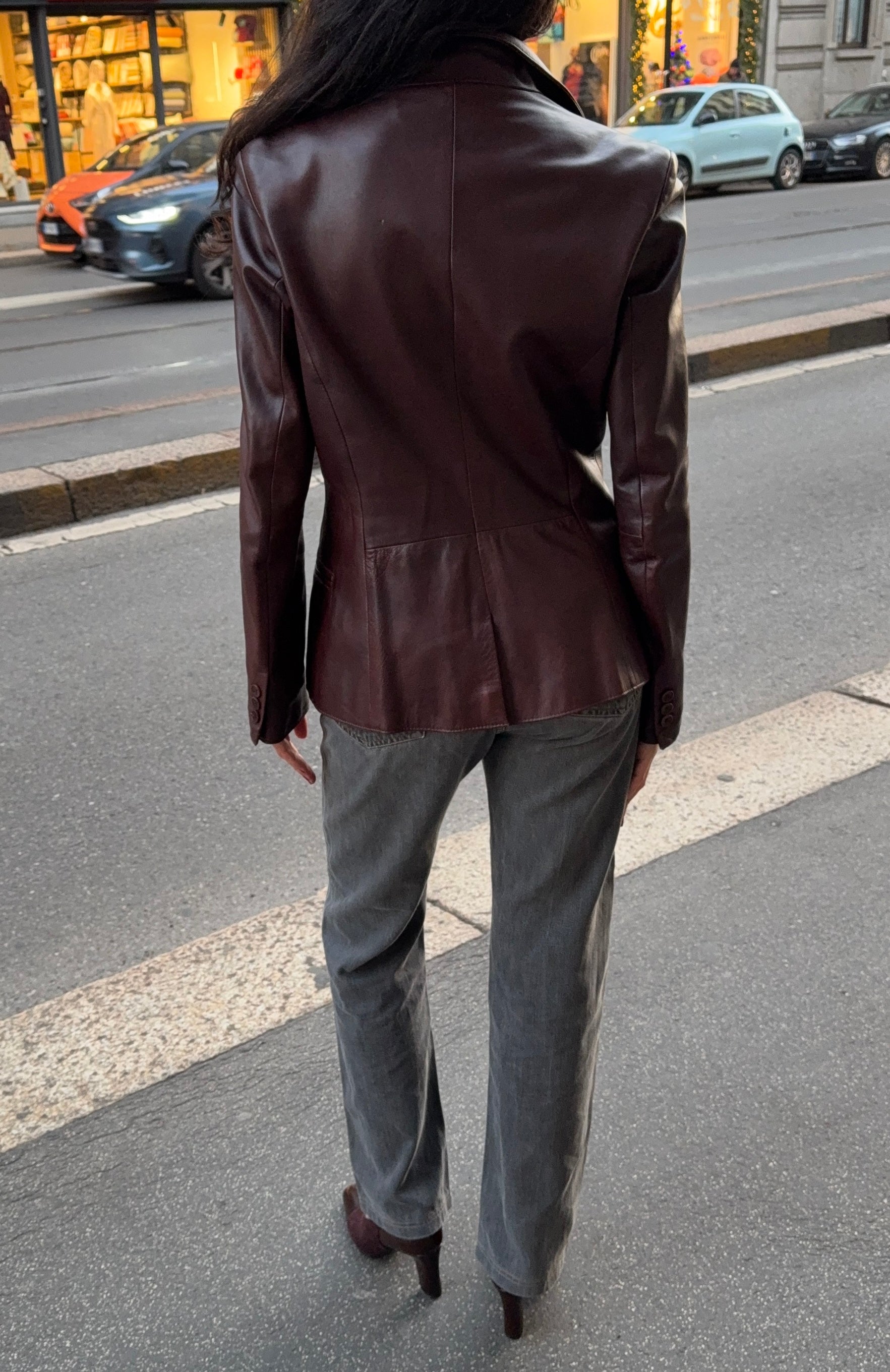 Nappa leather burgundy blazer