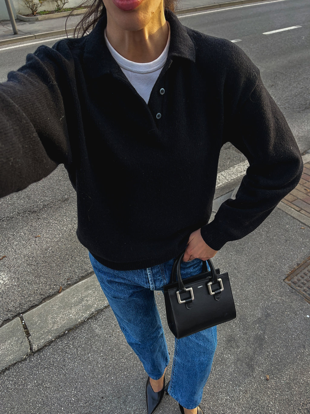 Black wool polo