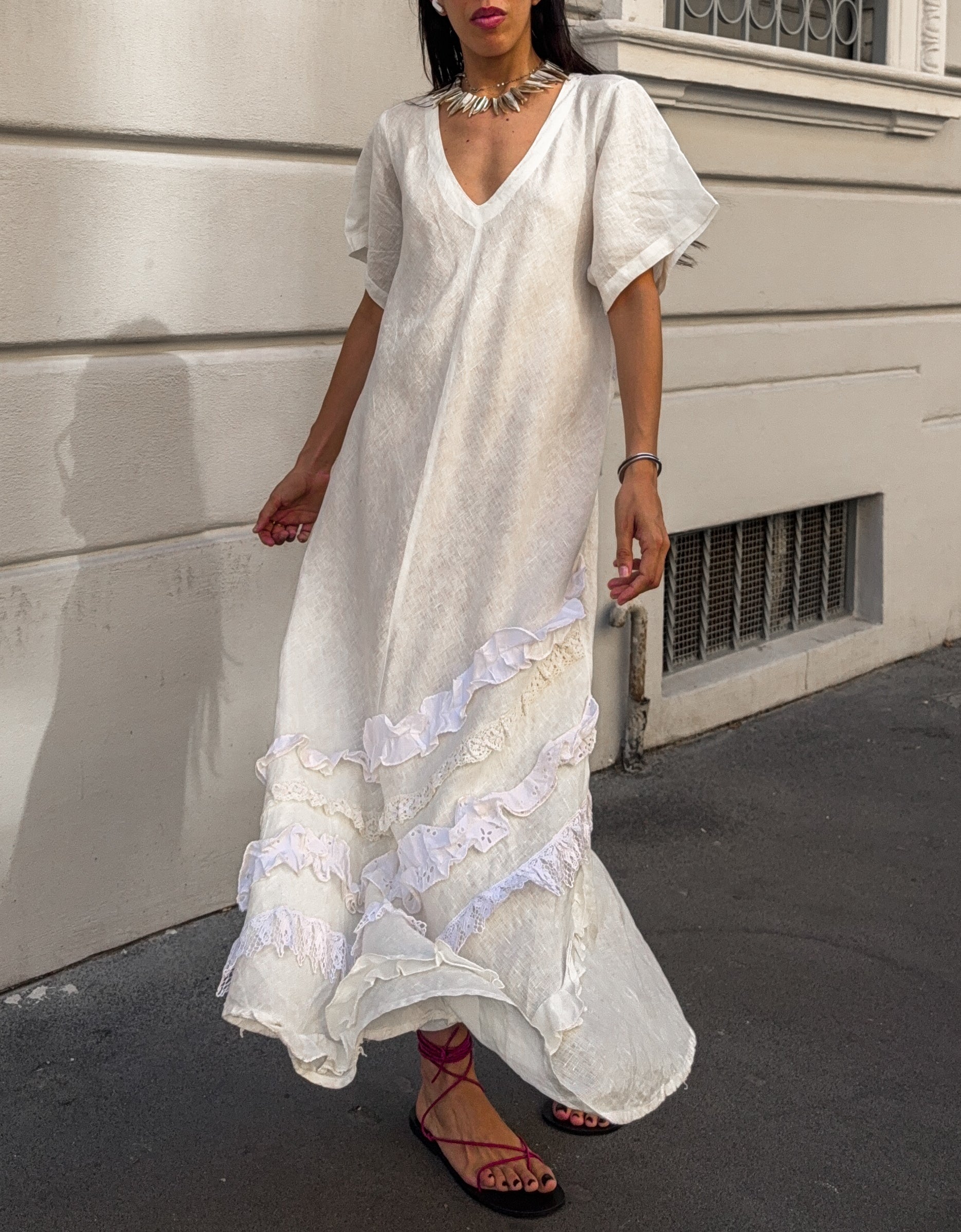 100 linen white dress