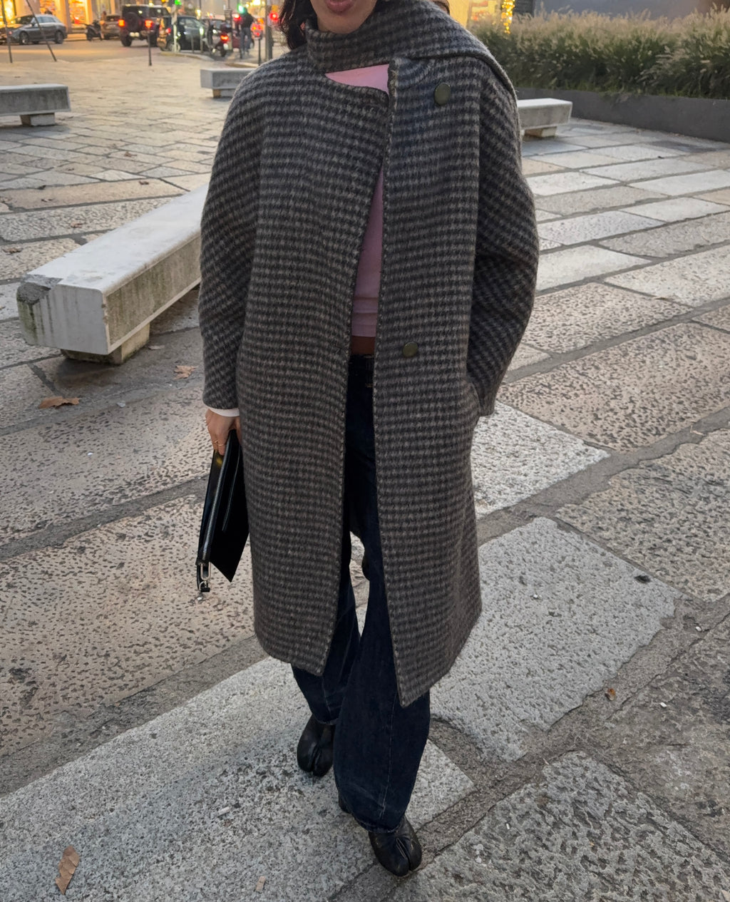 ALPACA N WOOL grey check coat