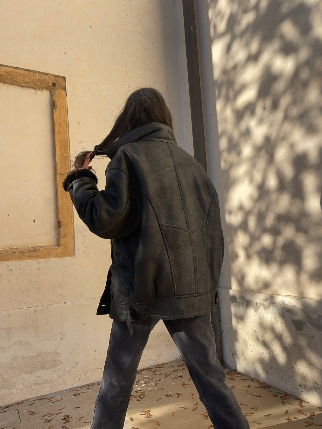 Black shearling coat