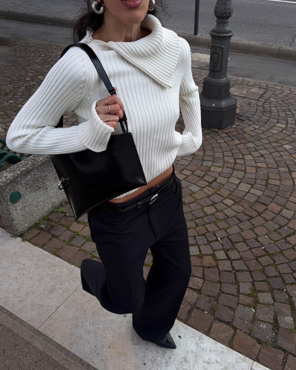 100 wool asymetric neck jumper