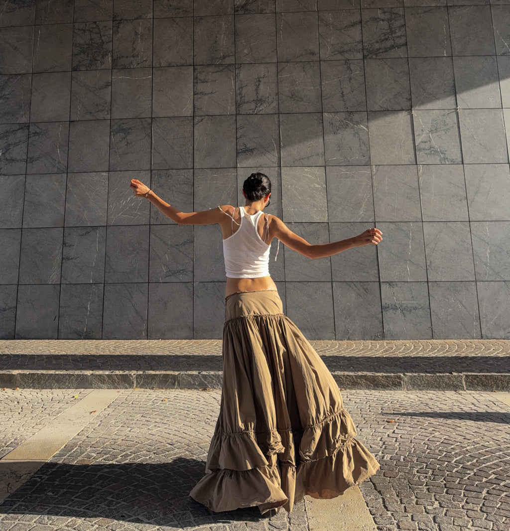 100% cotton maxi ruffle skirt