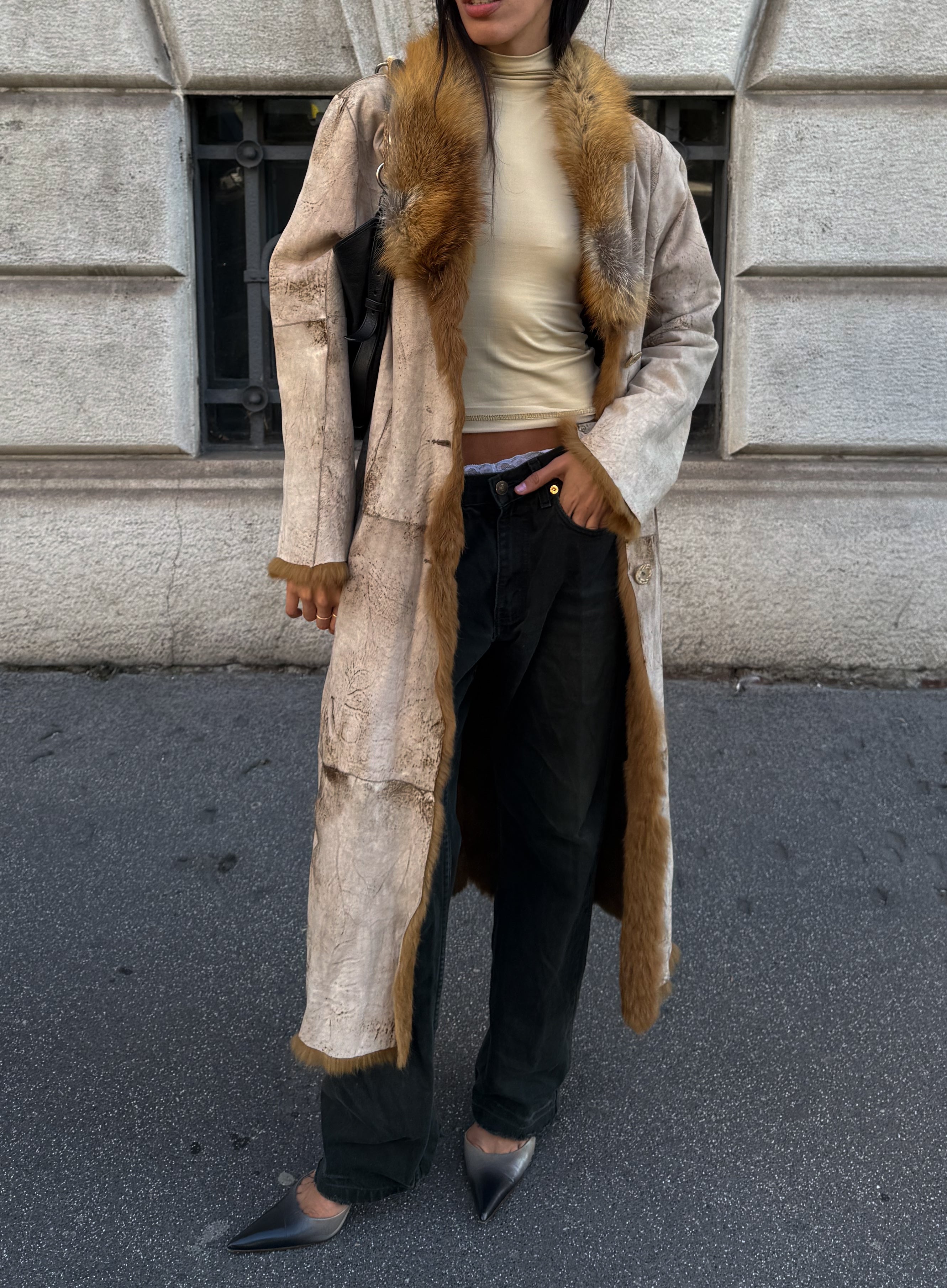 Reversible fur & leather coat