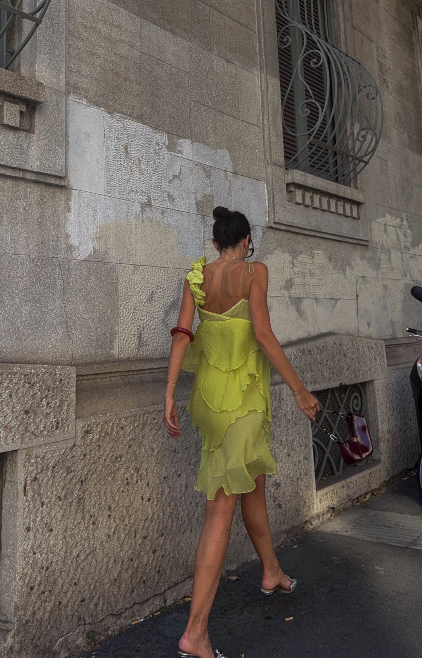 100% silk lime dress