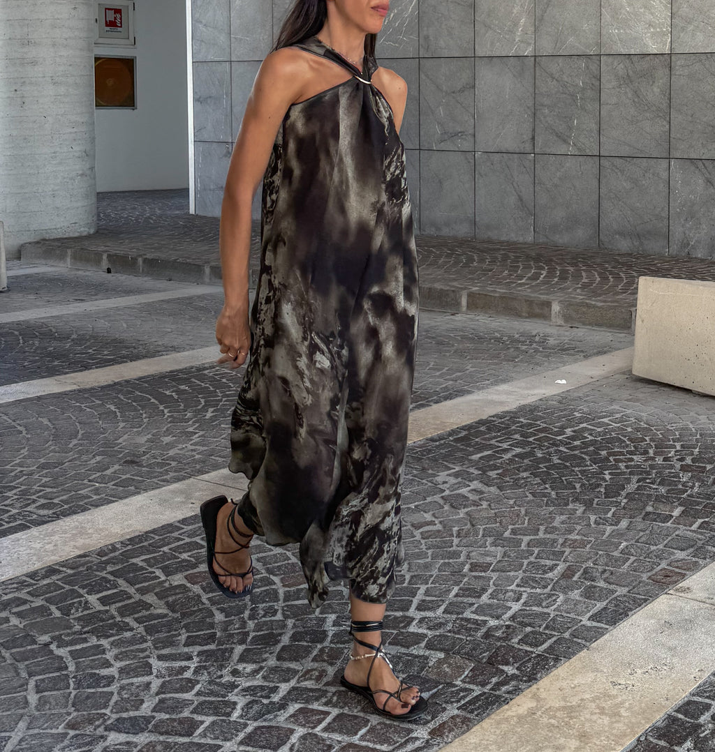 Printed Semi sheer long dress