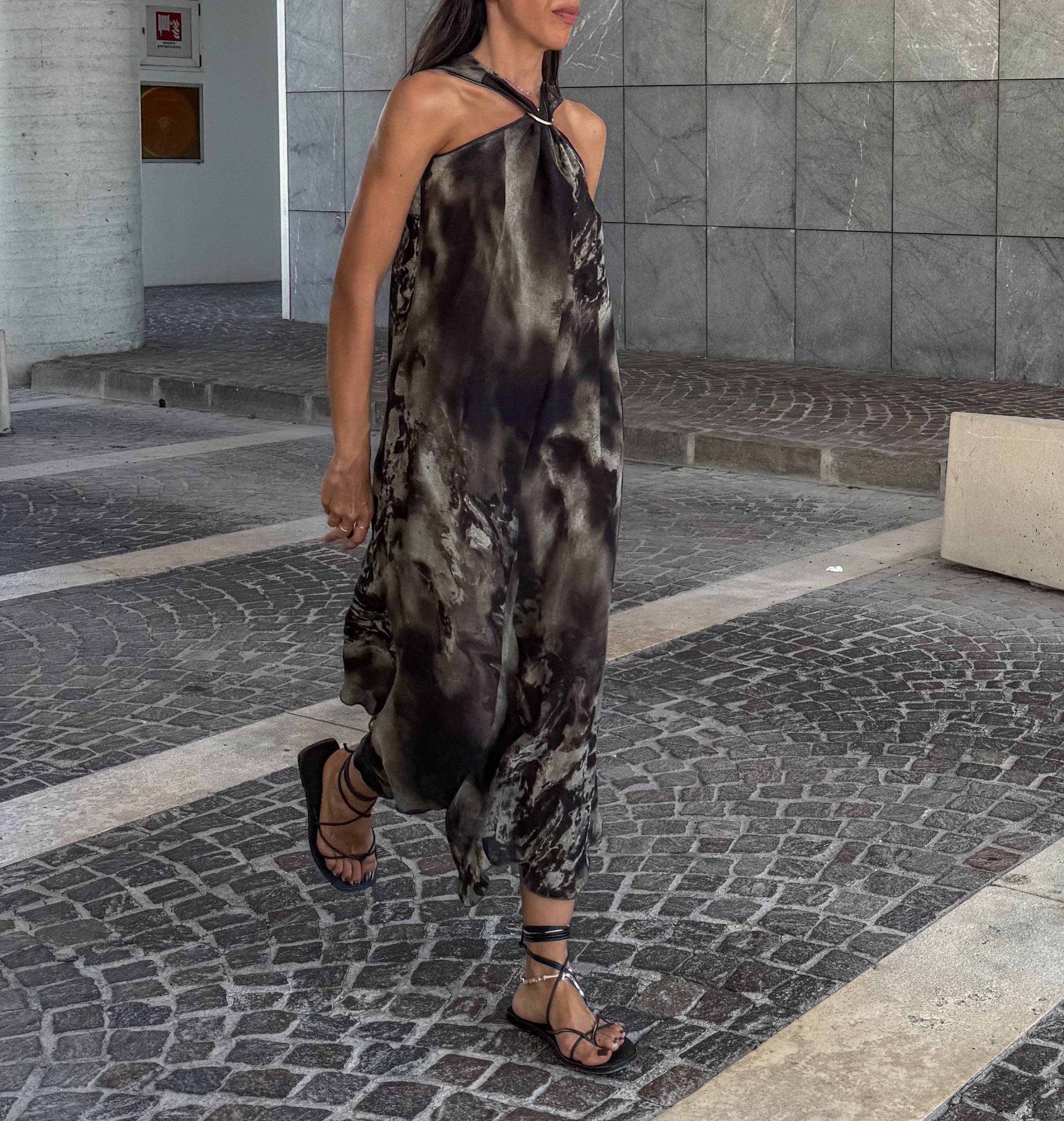 Printed Semi sheer long dress