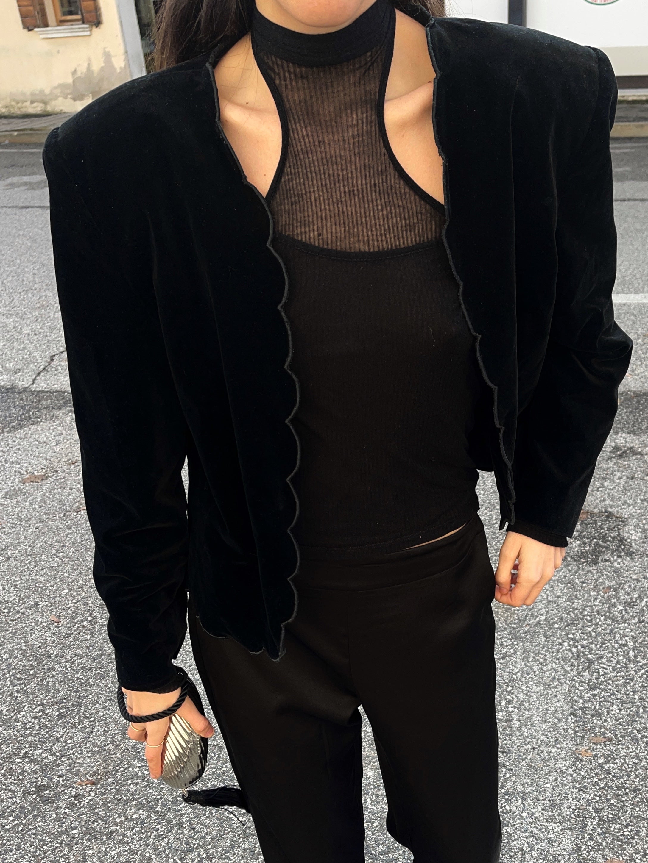 Scalloped velvet jacket