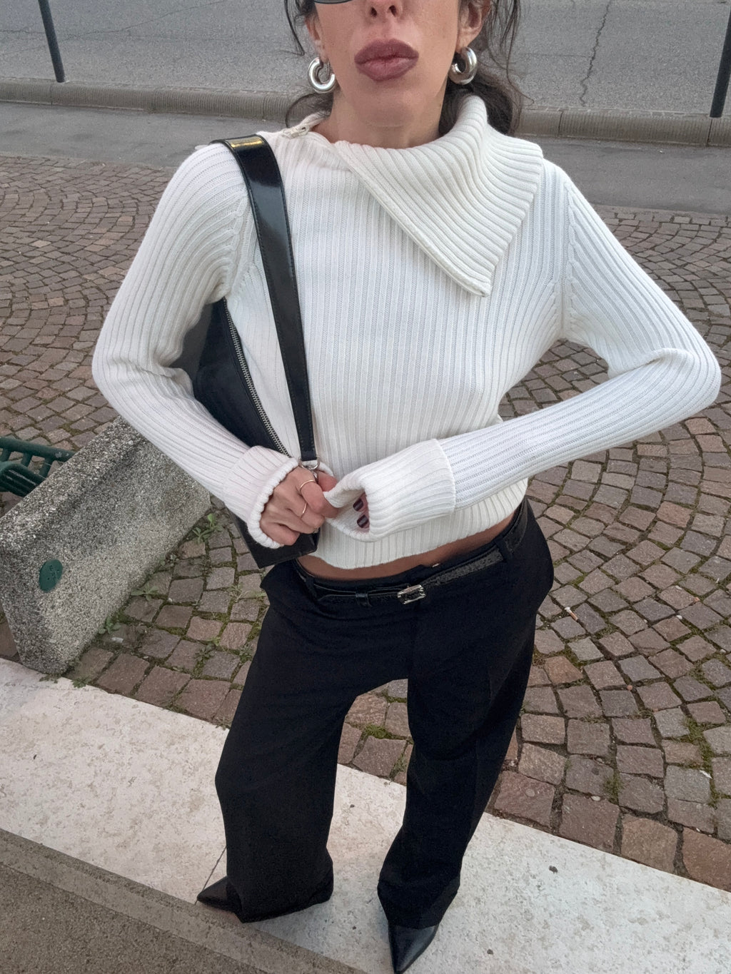 100 wool asymetric neck jumper