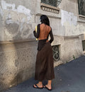 100% linen brown chocolate skirt