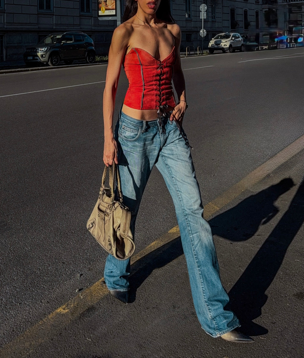 Real leather suede corset