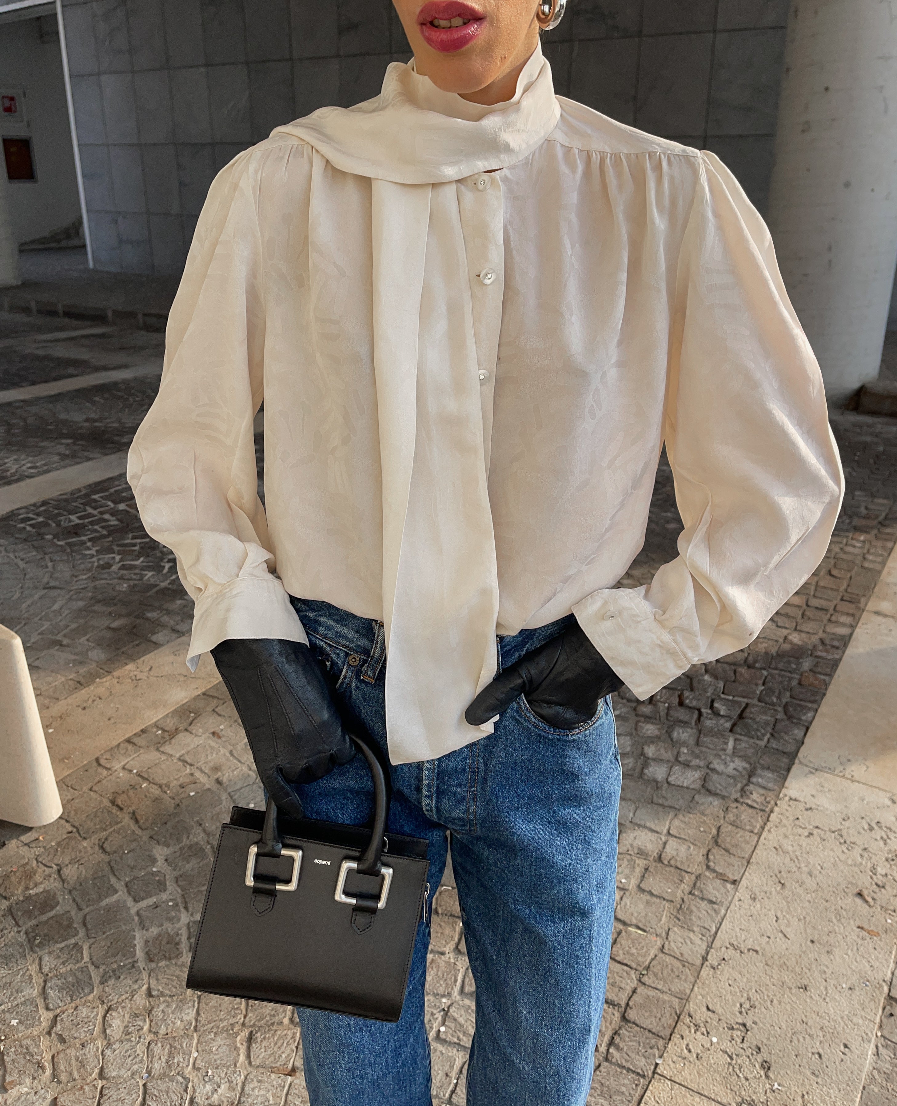Bow silk top