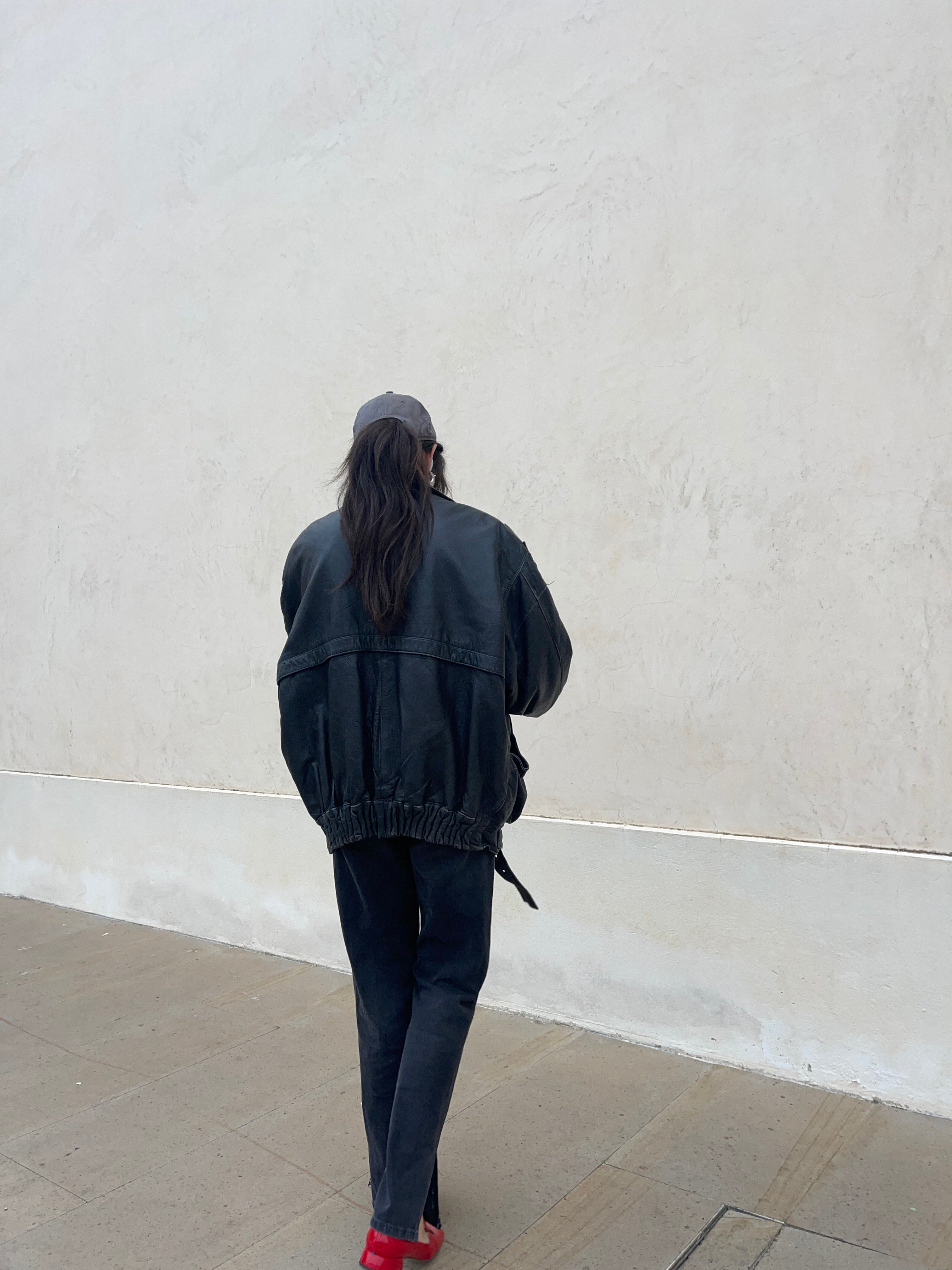 (Copy) Black leather mega oversize jacket