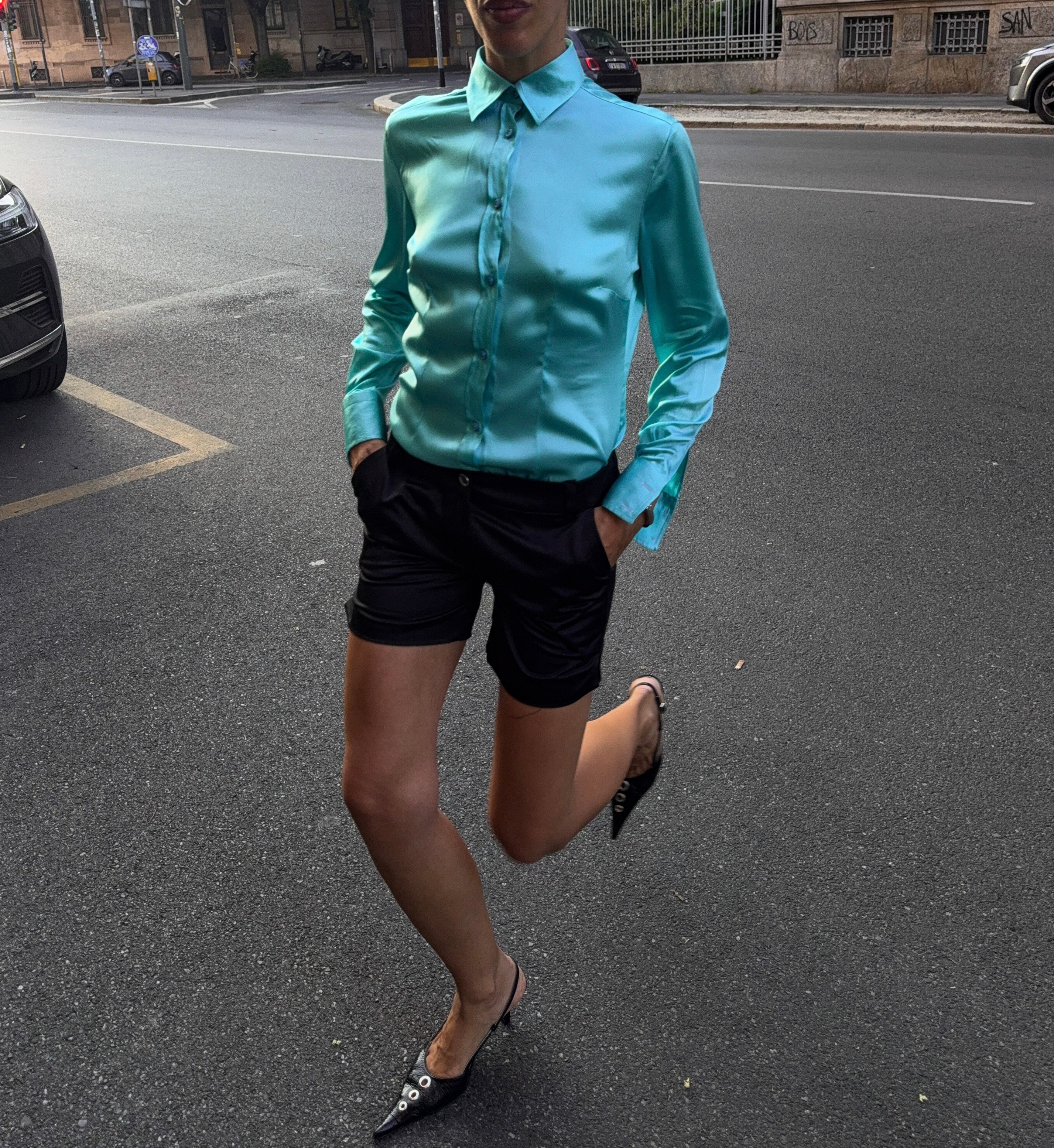 100% silk turquoise shirt