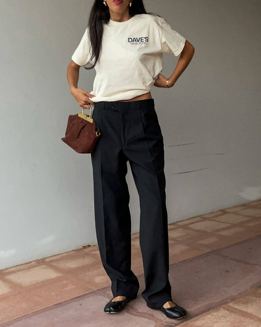 Black wool trousers