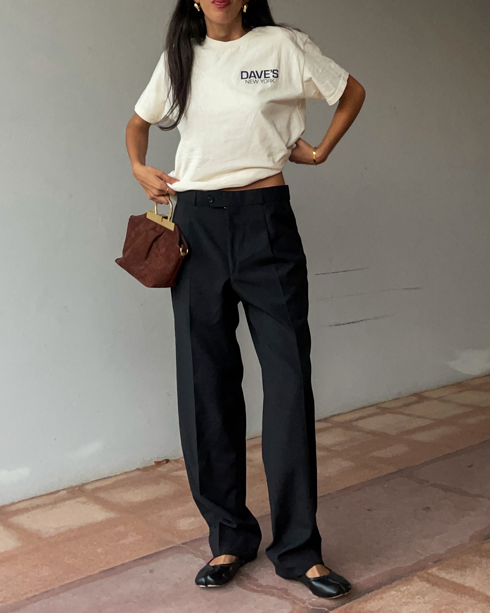 Black wool trousers