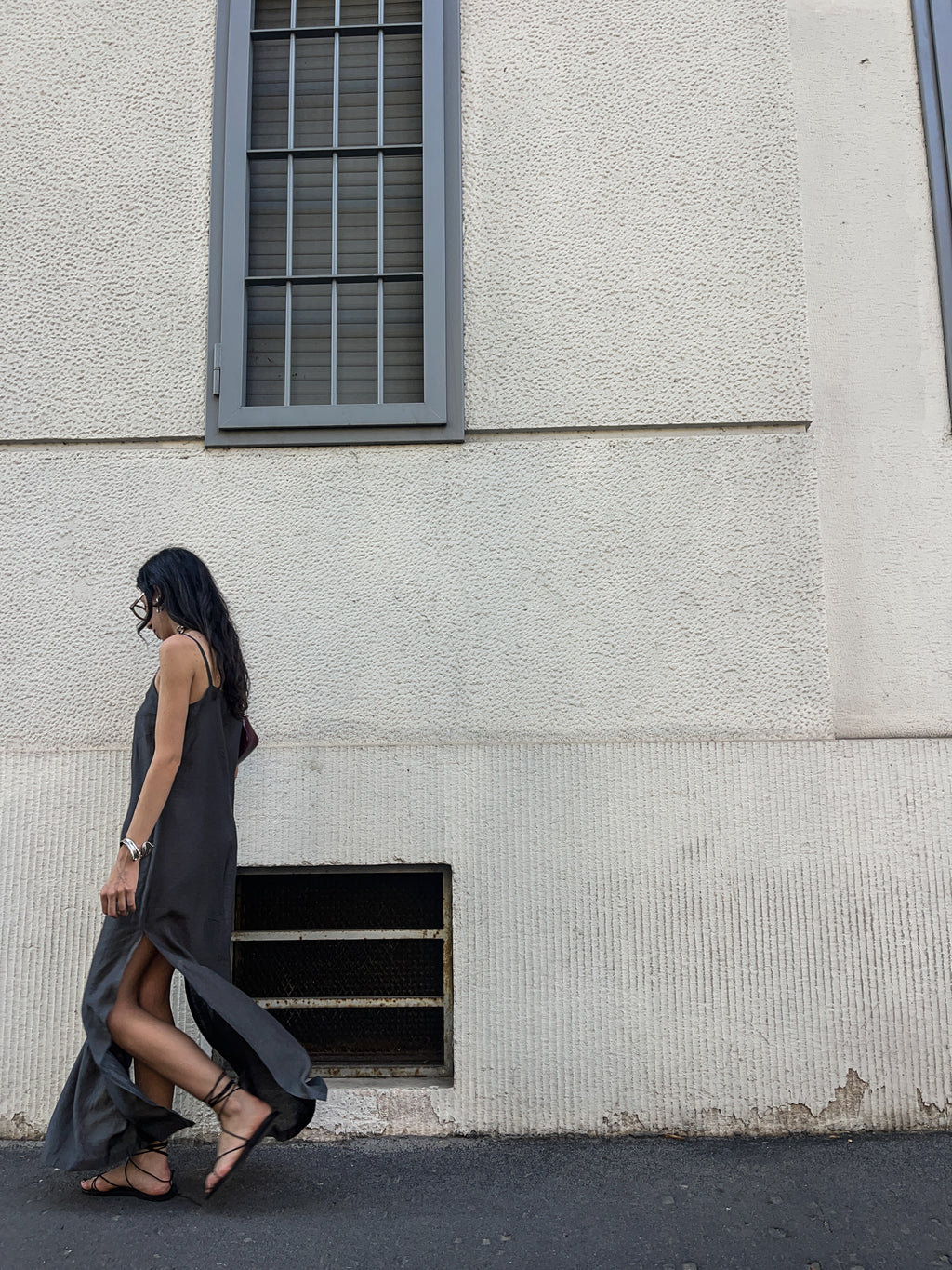 Linen maxi grey dress