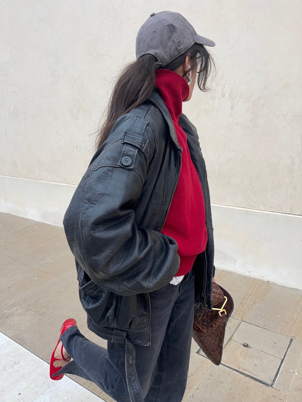(Copy) Black leather mega oversize jacket