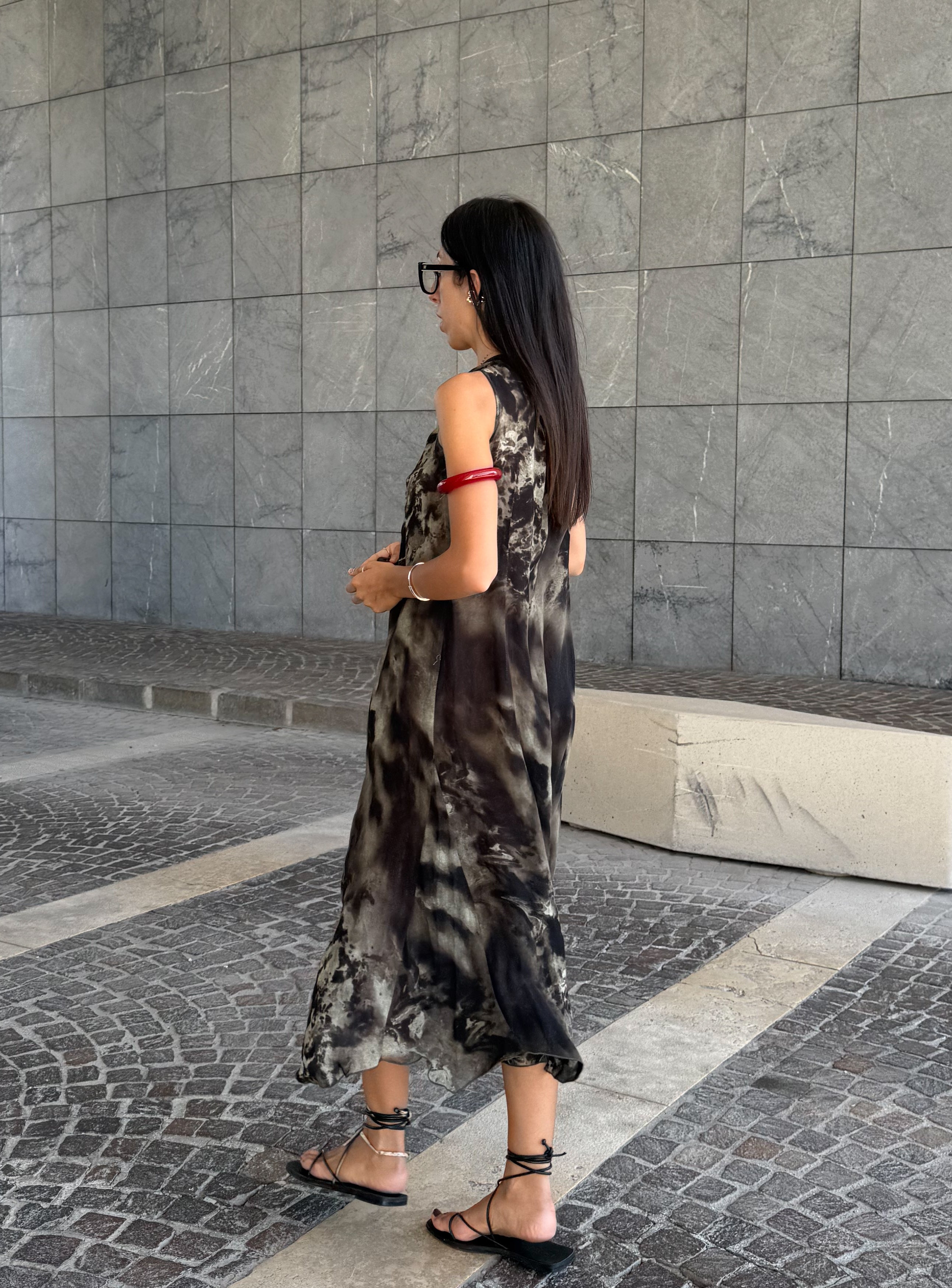 Printed Semi sheer long dress