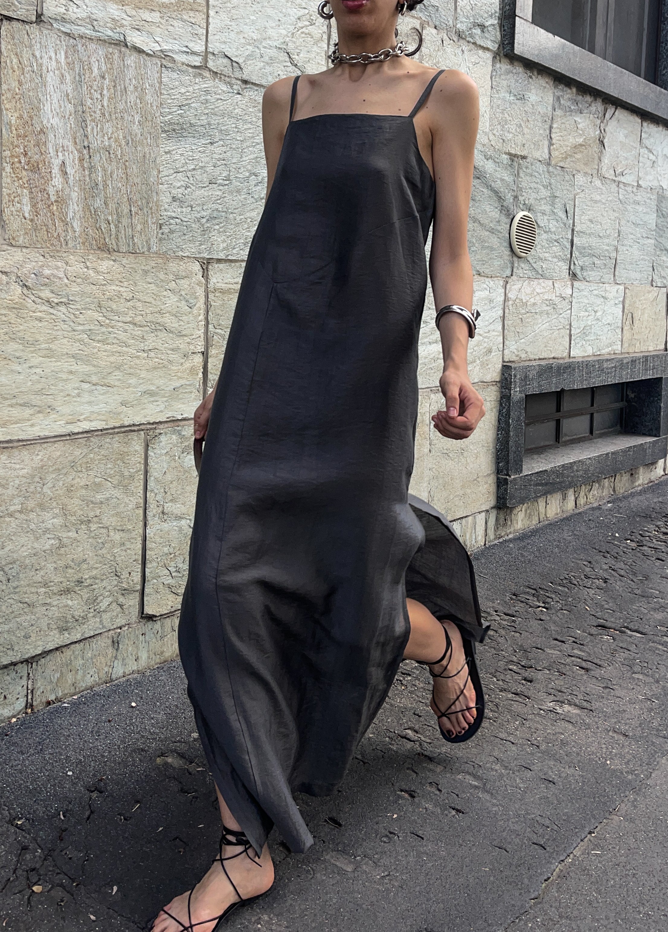 Linen maxi grey dress