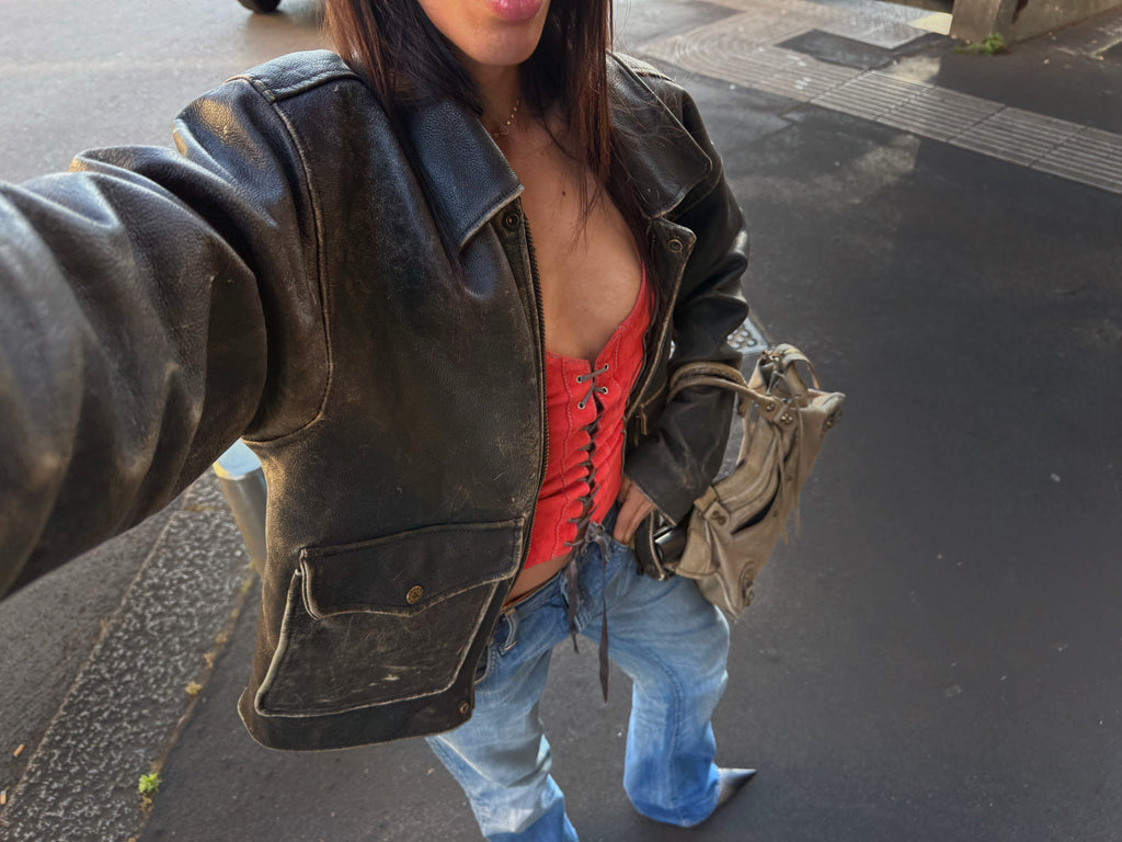 Real leather suede corset