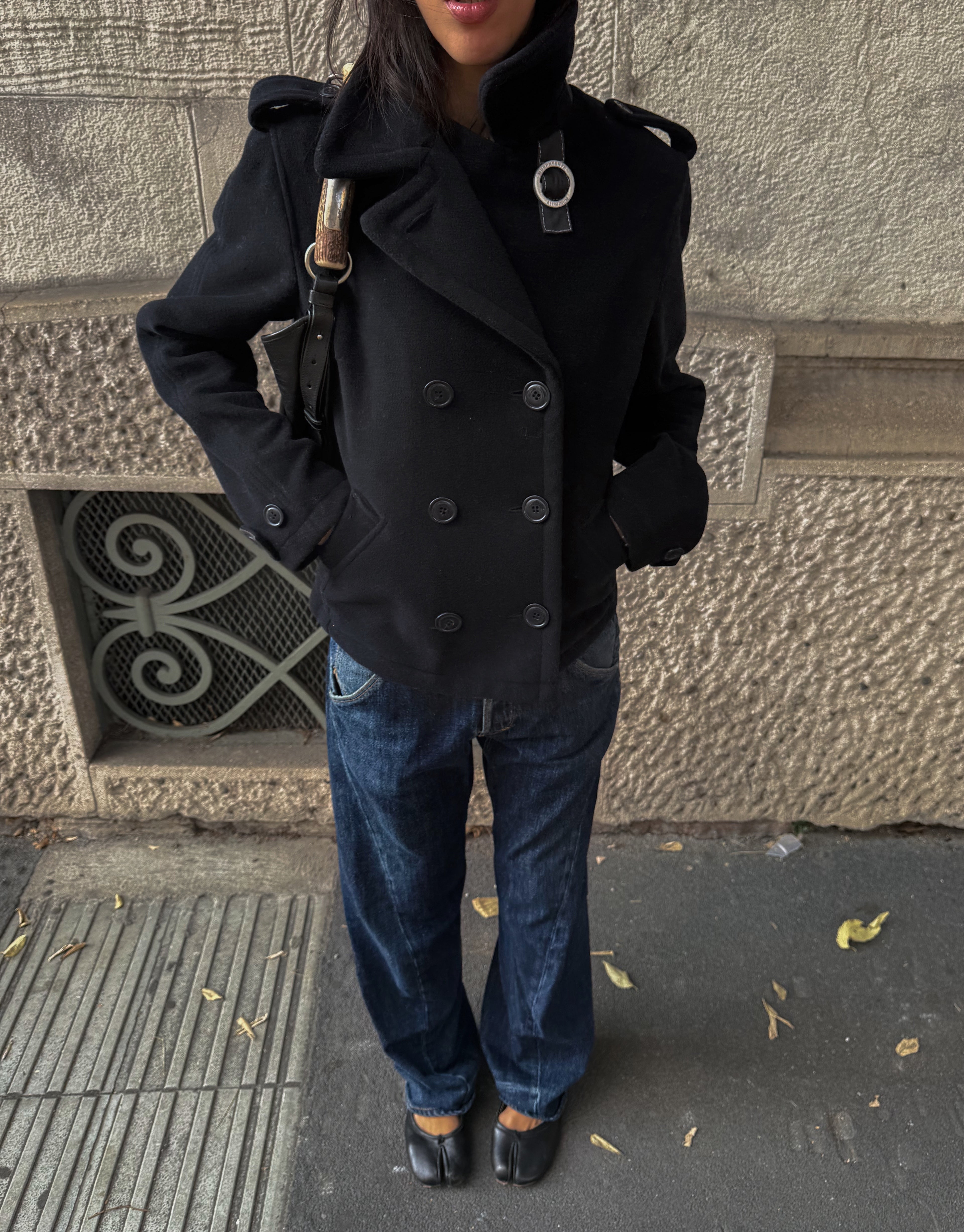 Black wool peacoat