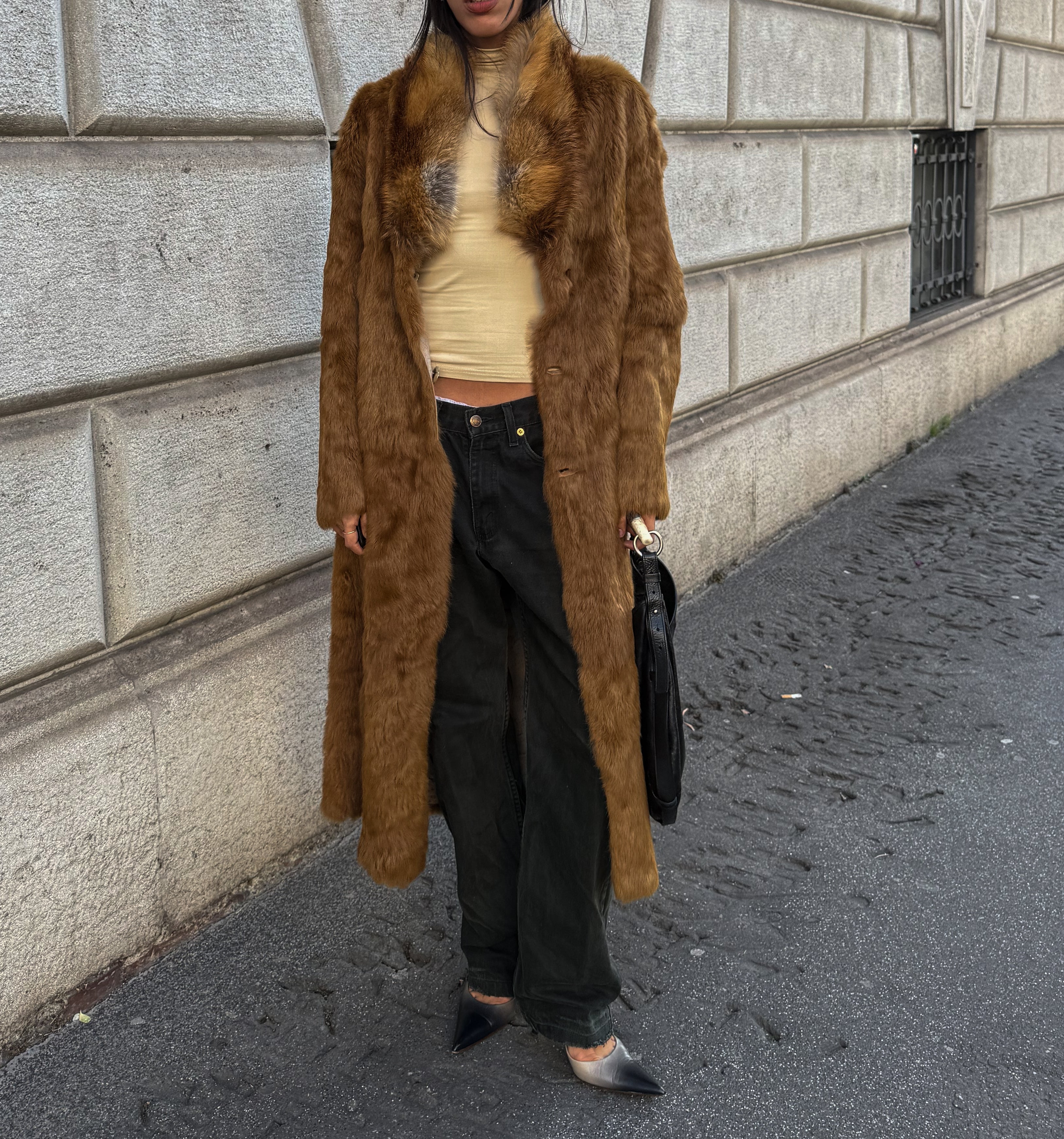 Reversible fur & leather coat