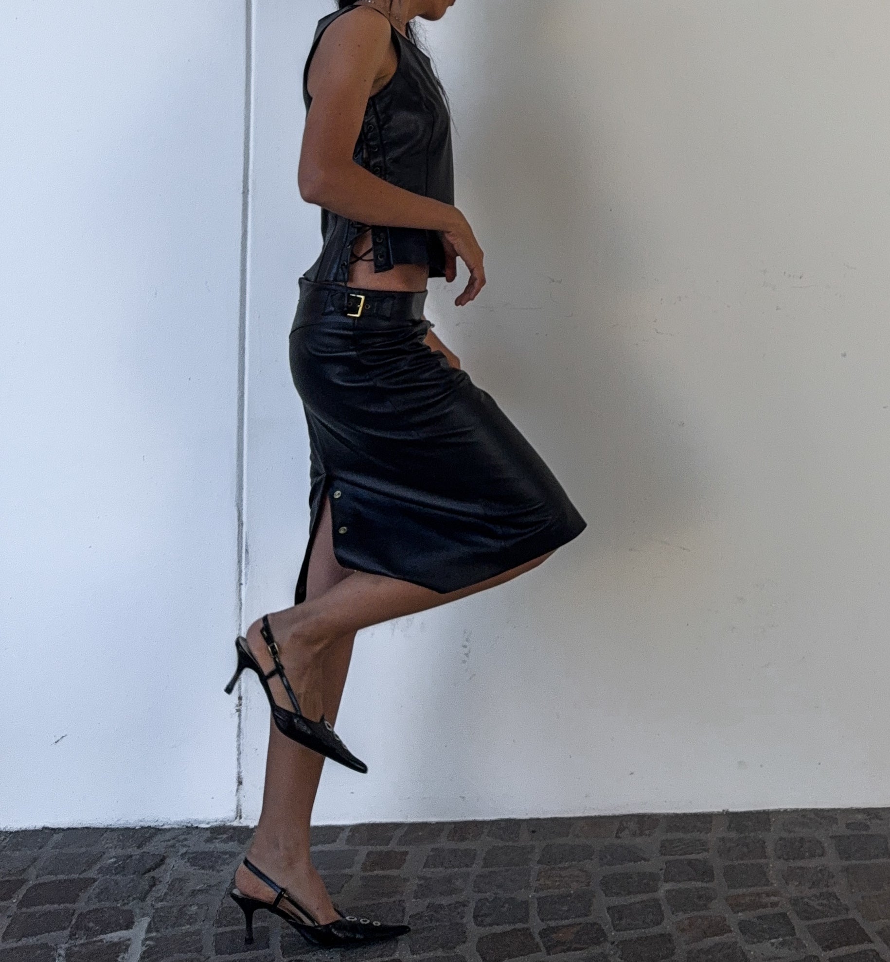 100% leather criss cross top