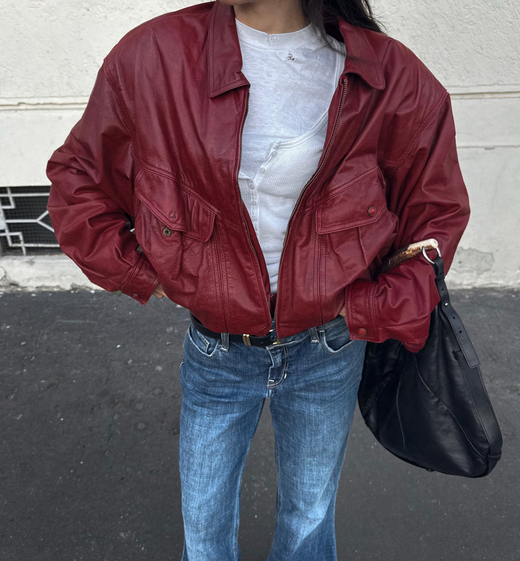 Real leather burgundy jacket