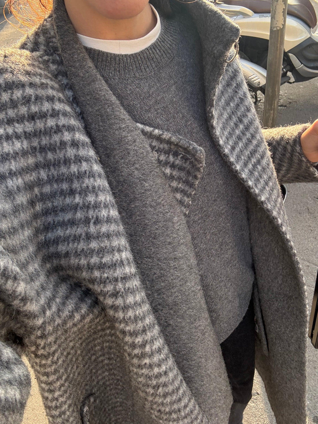 ALPACA N WOOL grey check coat