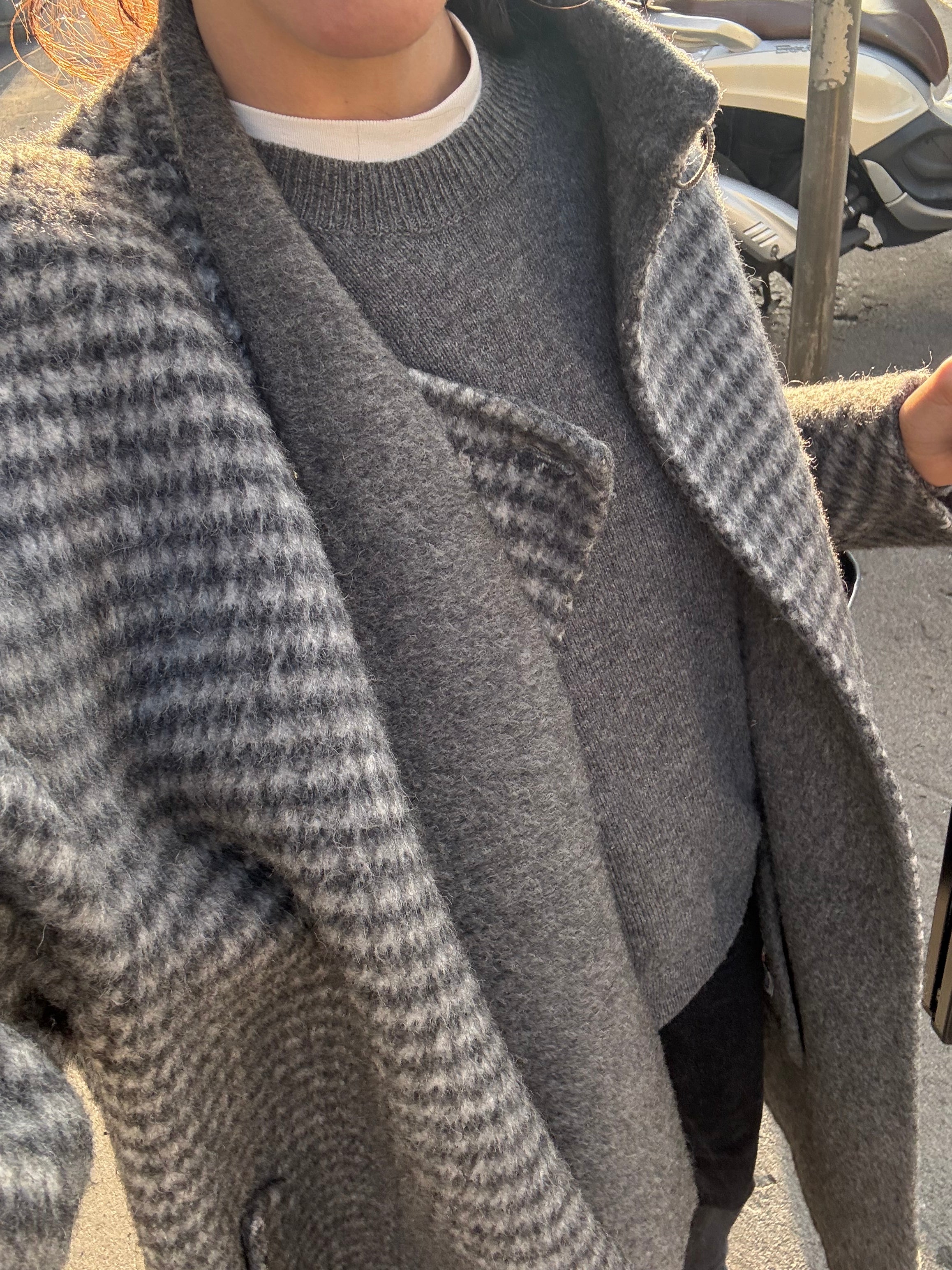 ALPACA N WOOL grey check coat