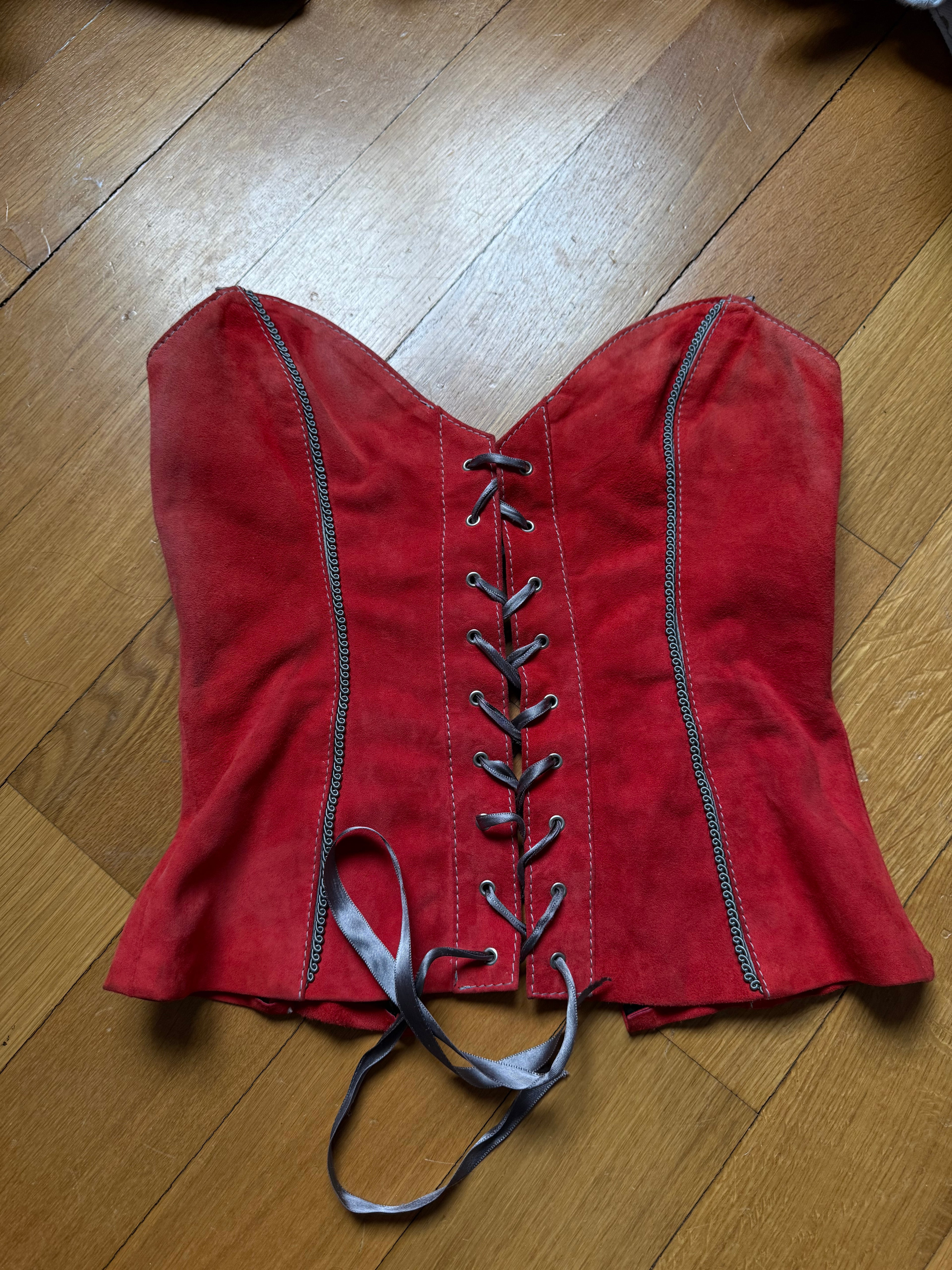 Real leather suede corset