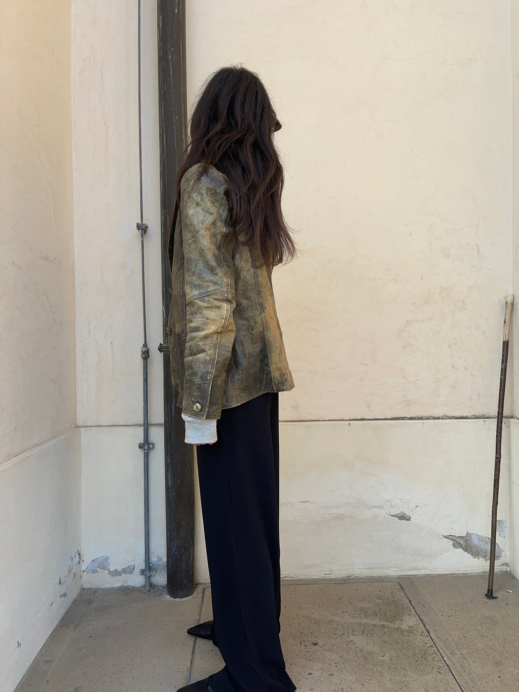 Distressed leather blazer