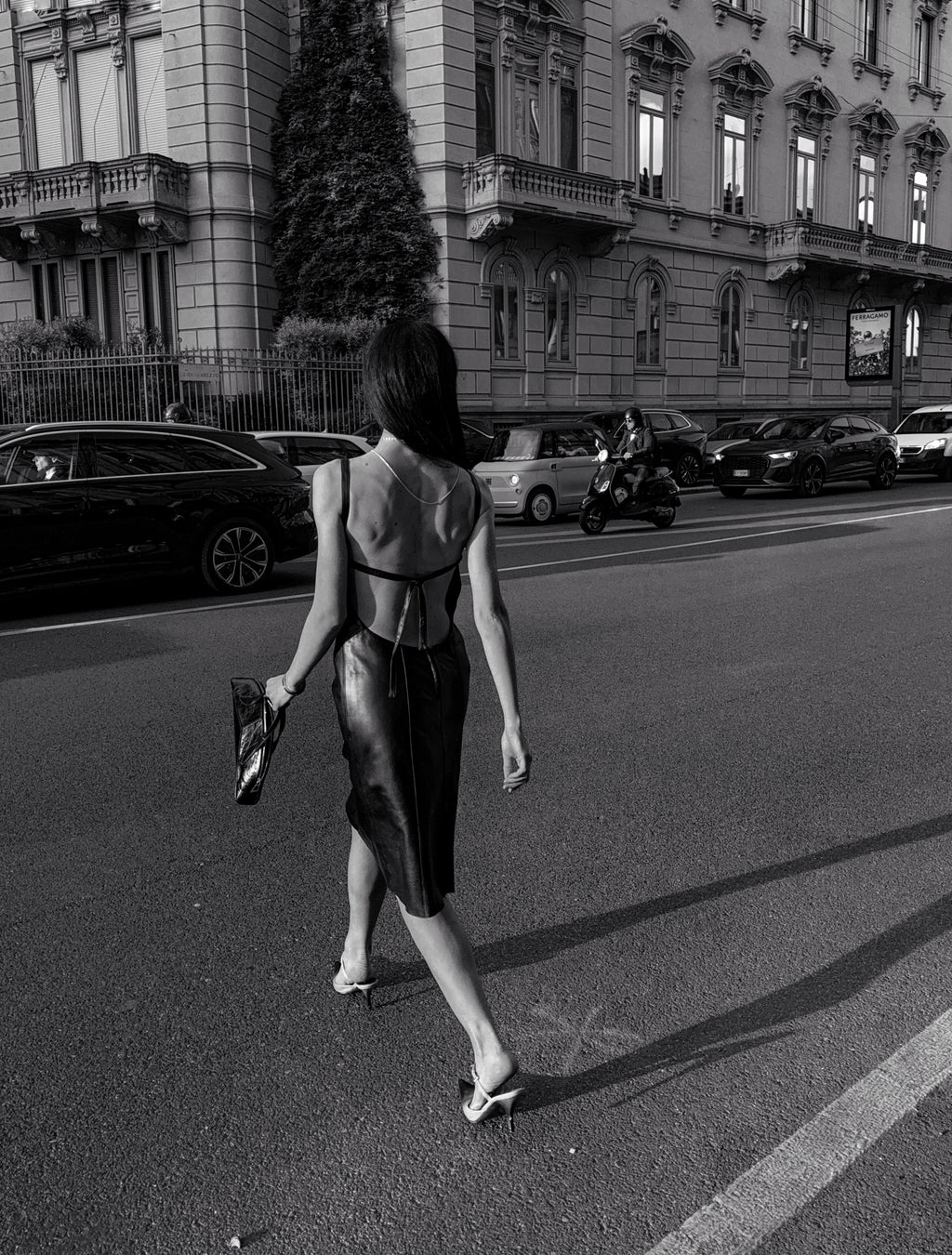 90s black lambskin backless leather dress