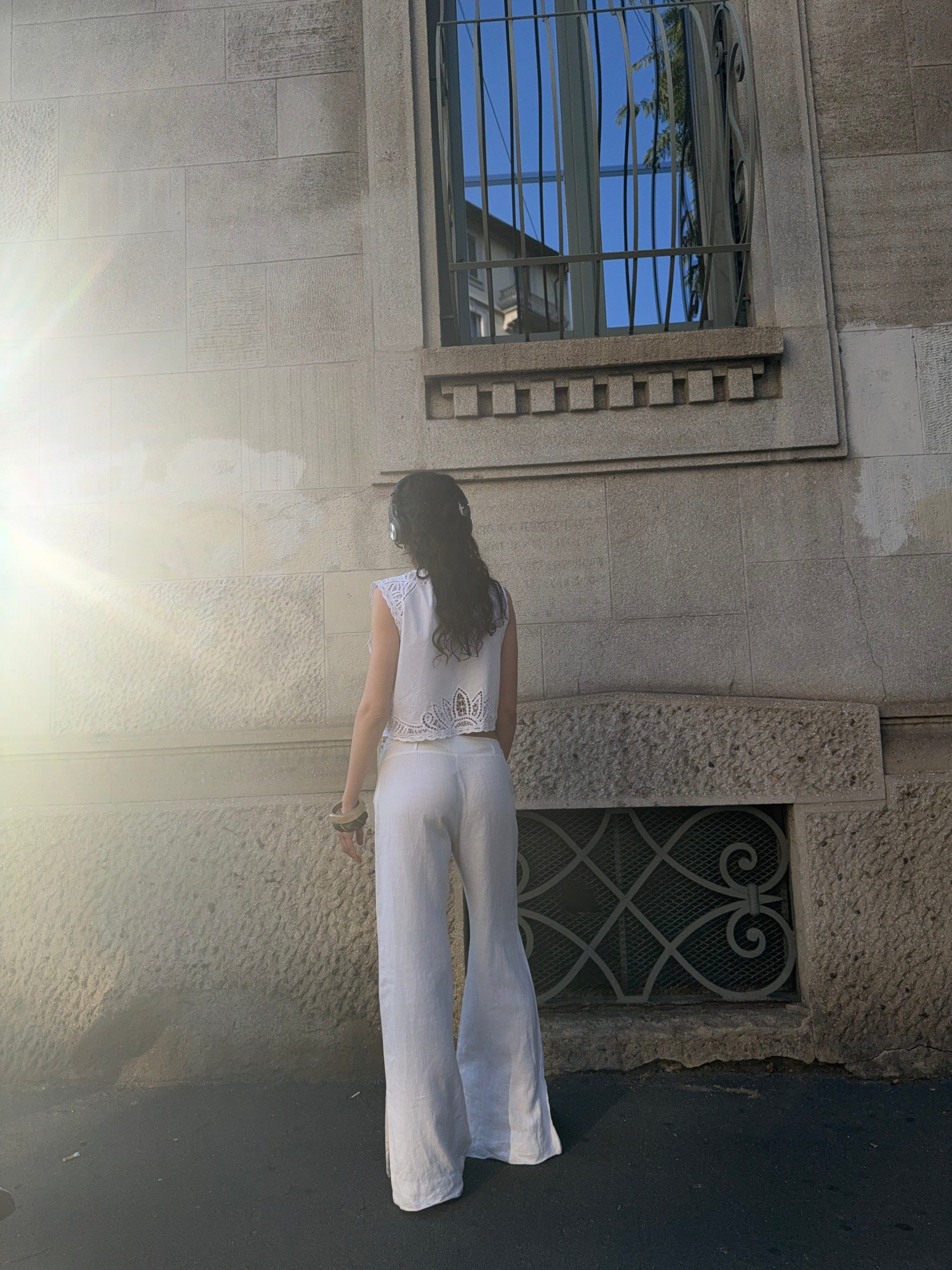 100% linen split trousers