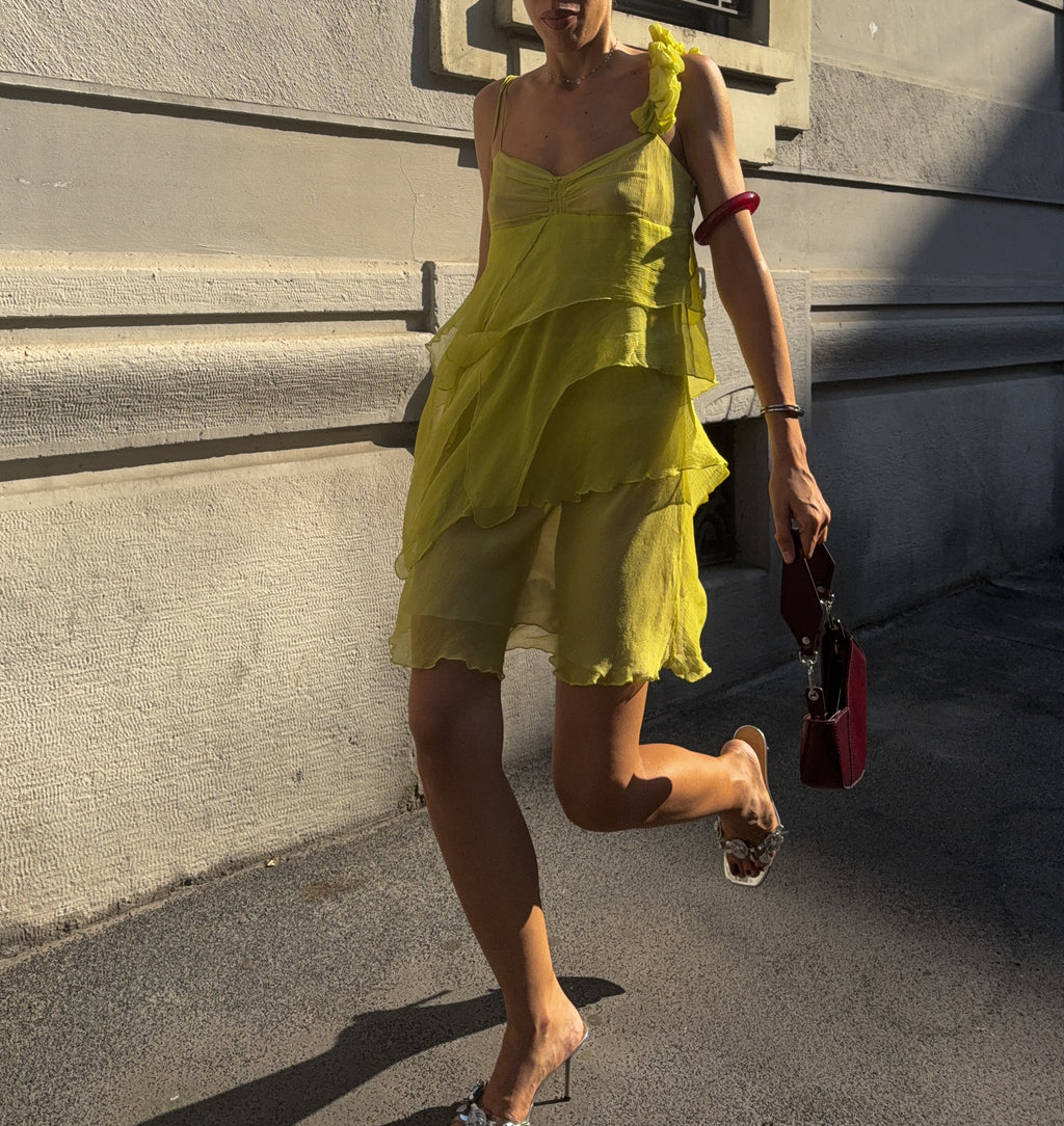 100% silk lime dress