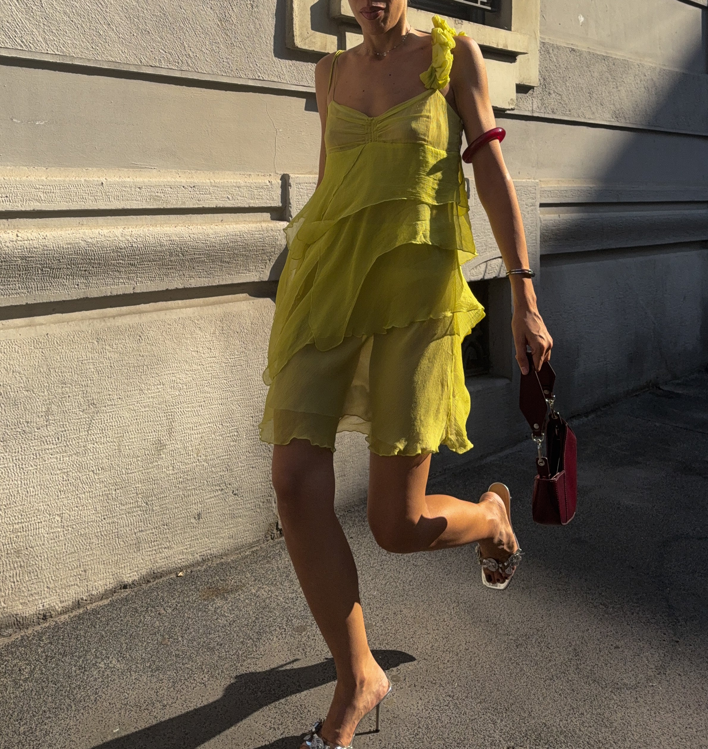 100% silk lime dress